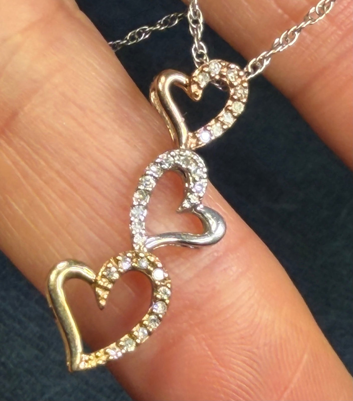 10k Yellow + Rose Gold + 925 Silver Diamond Hearts Pendant. SUNDANCE