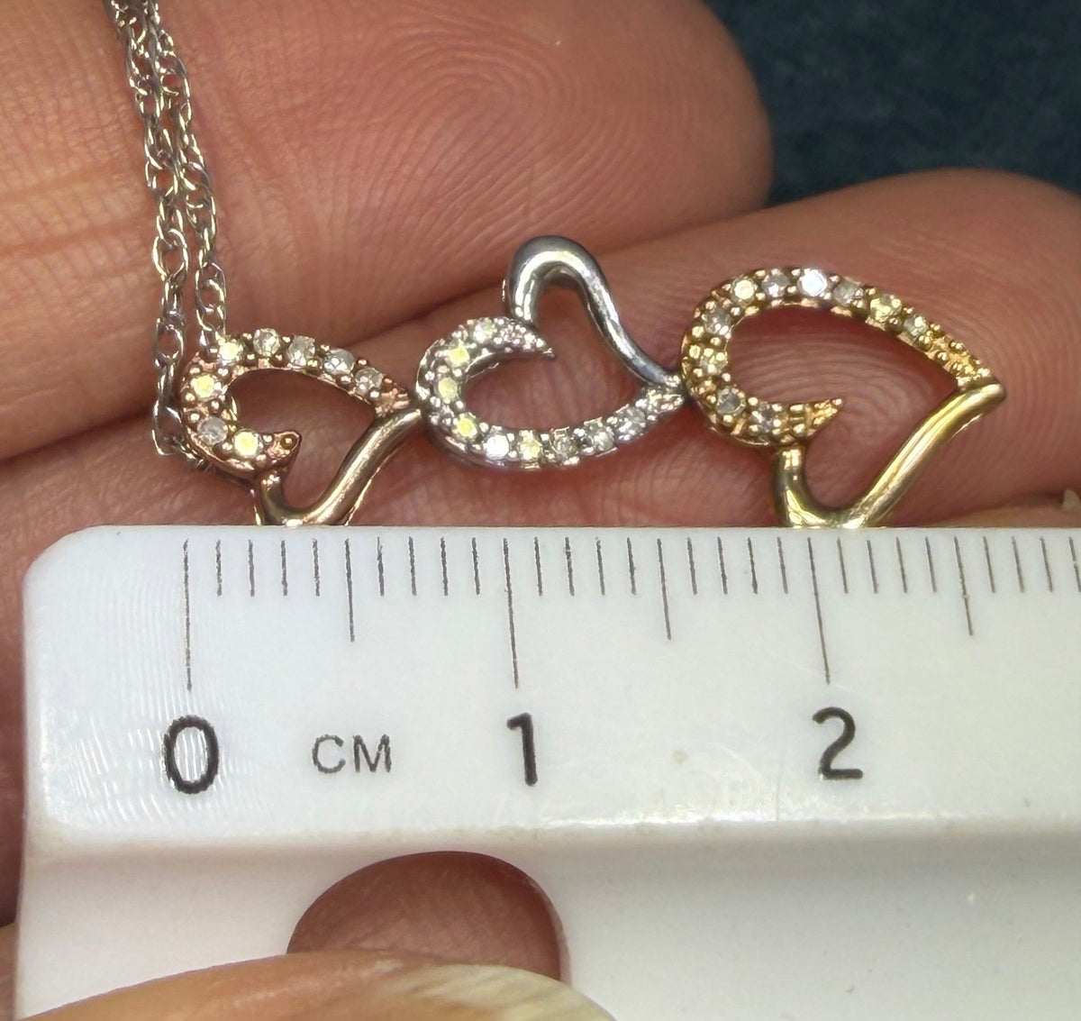 10k Yellow + Rose Gold + 925 Silver Diamond Hearts Pendant. SUNDANCE