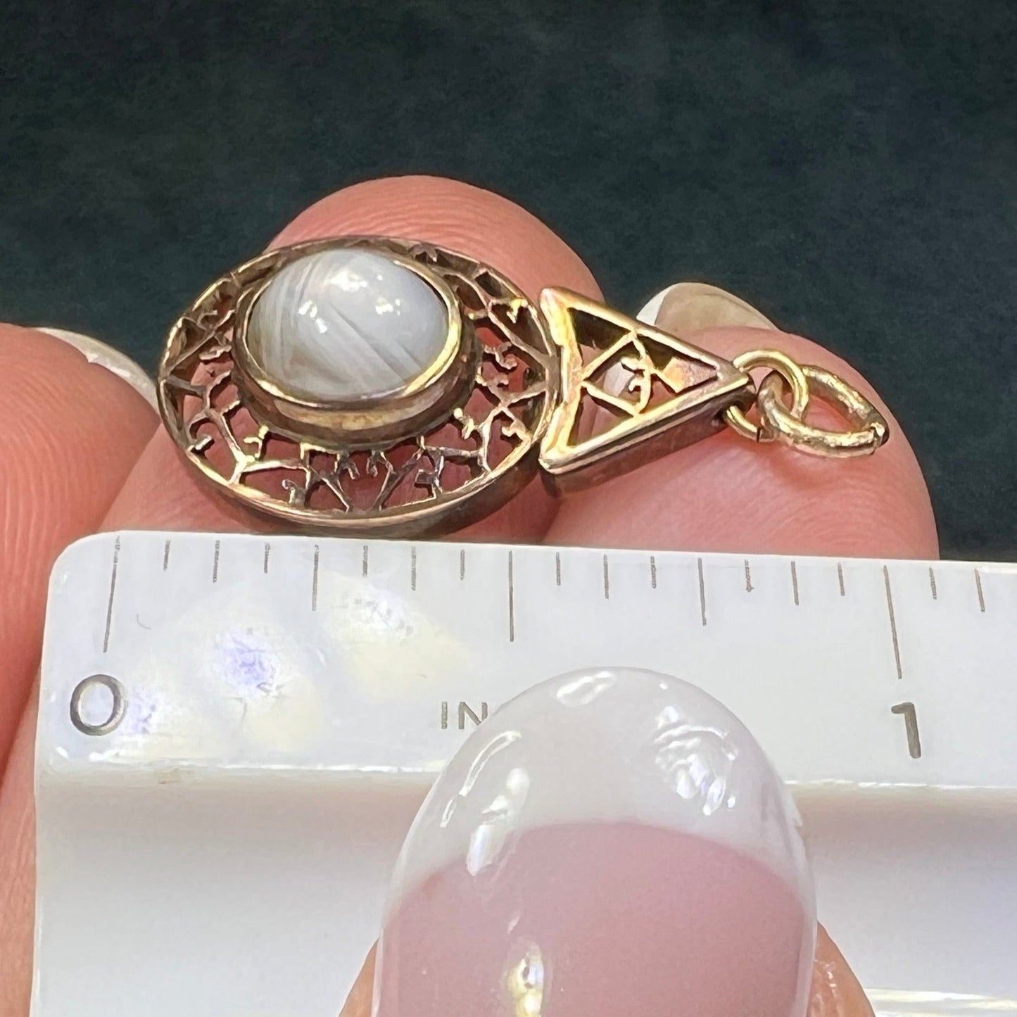 10k Yellow Rose Gold Antique Gray Star Sapphire Filigree Pendant B