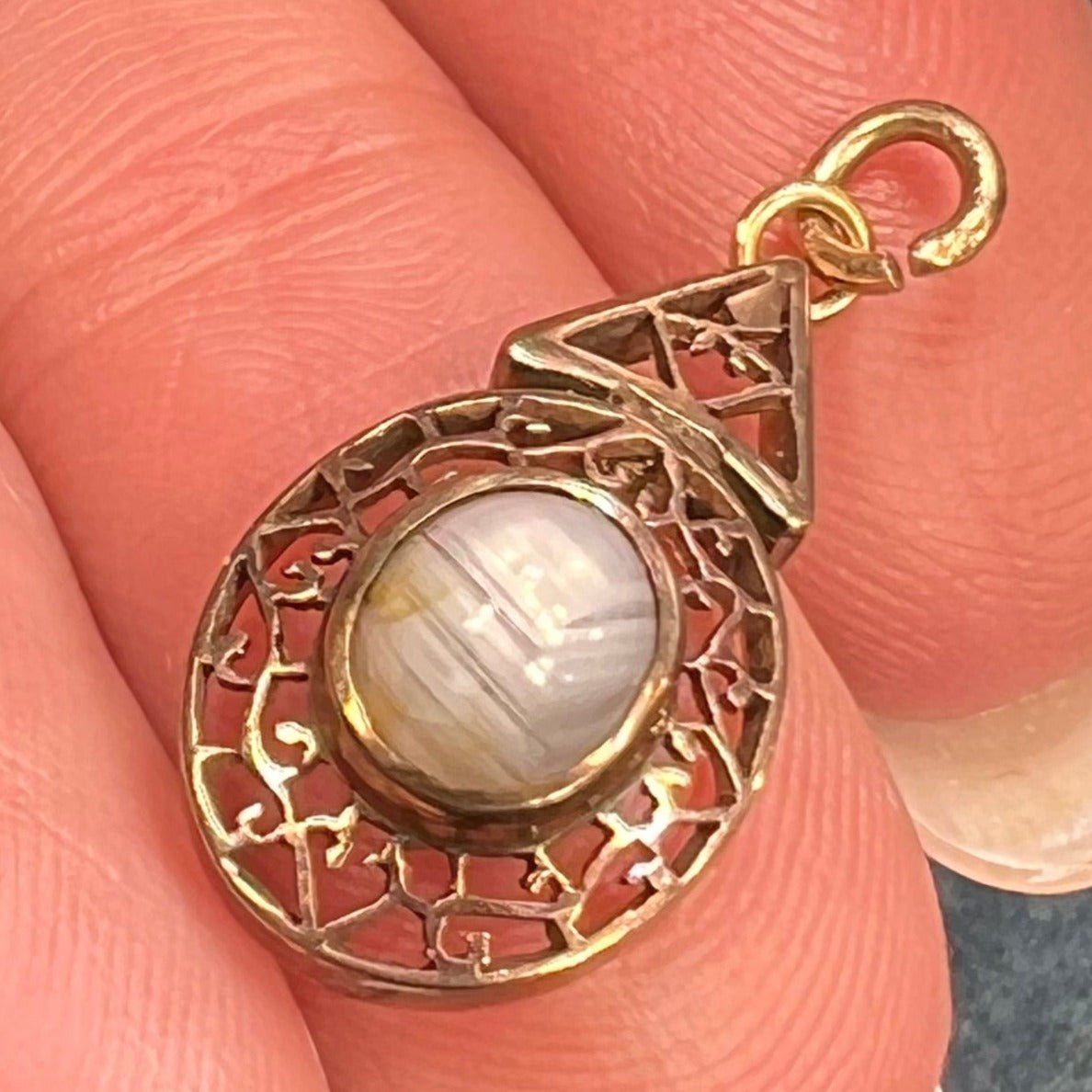 10k Yellow Rose Gold Antique Gray Star Sapphire Filigree Pendant B