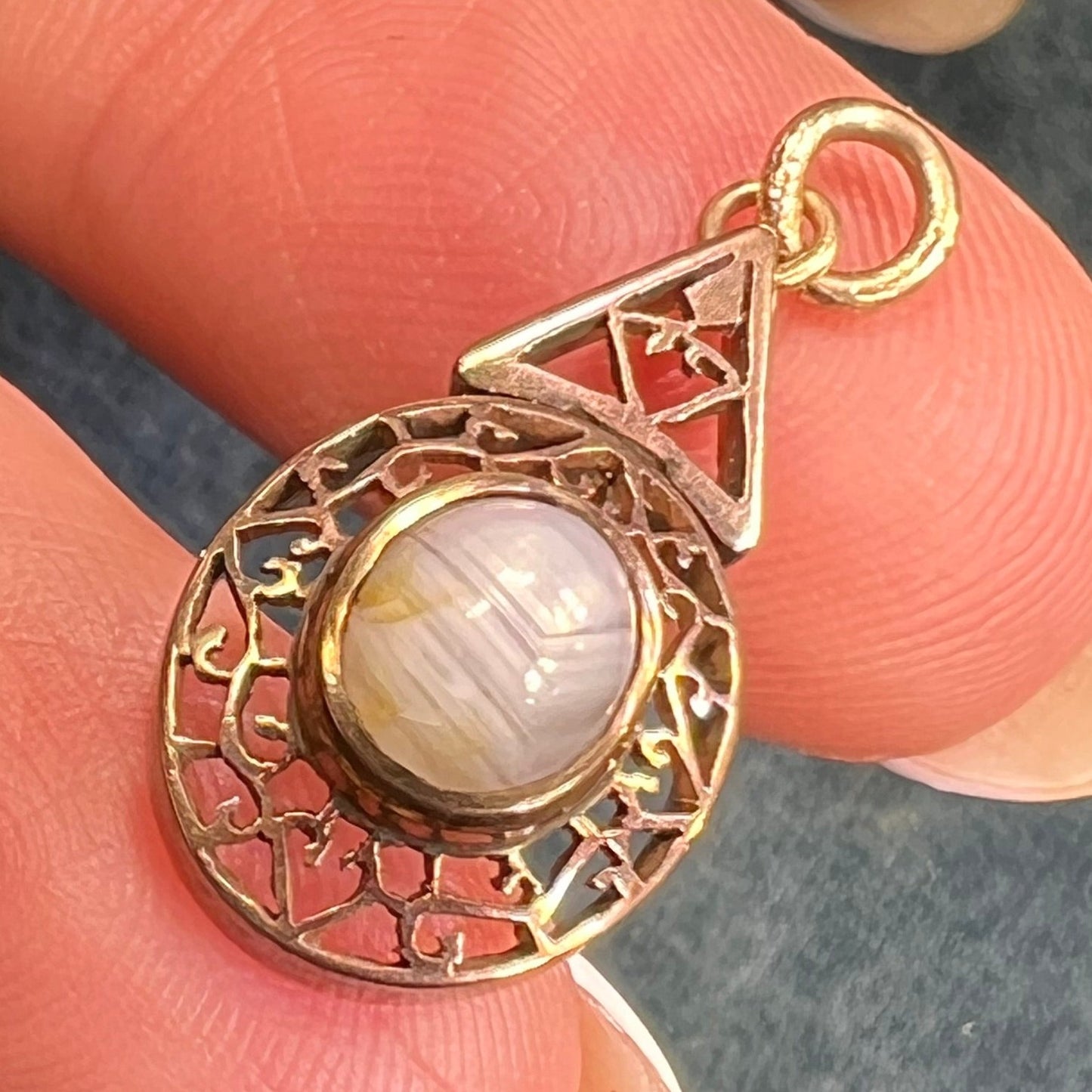 10k Yellow Rose Gold Antique Gray Star Sapphire Filigree Pendant B