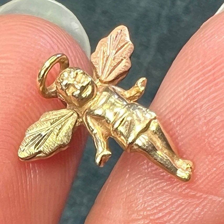 10k Yellow + Rose Gold Baby Angel Guardian Pendant. TINY!