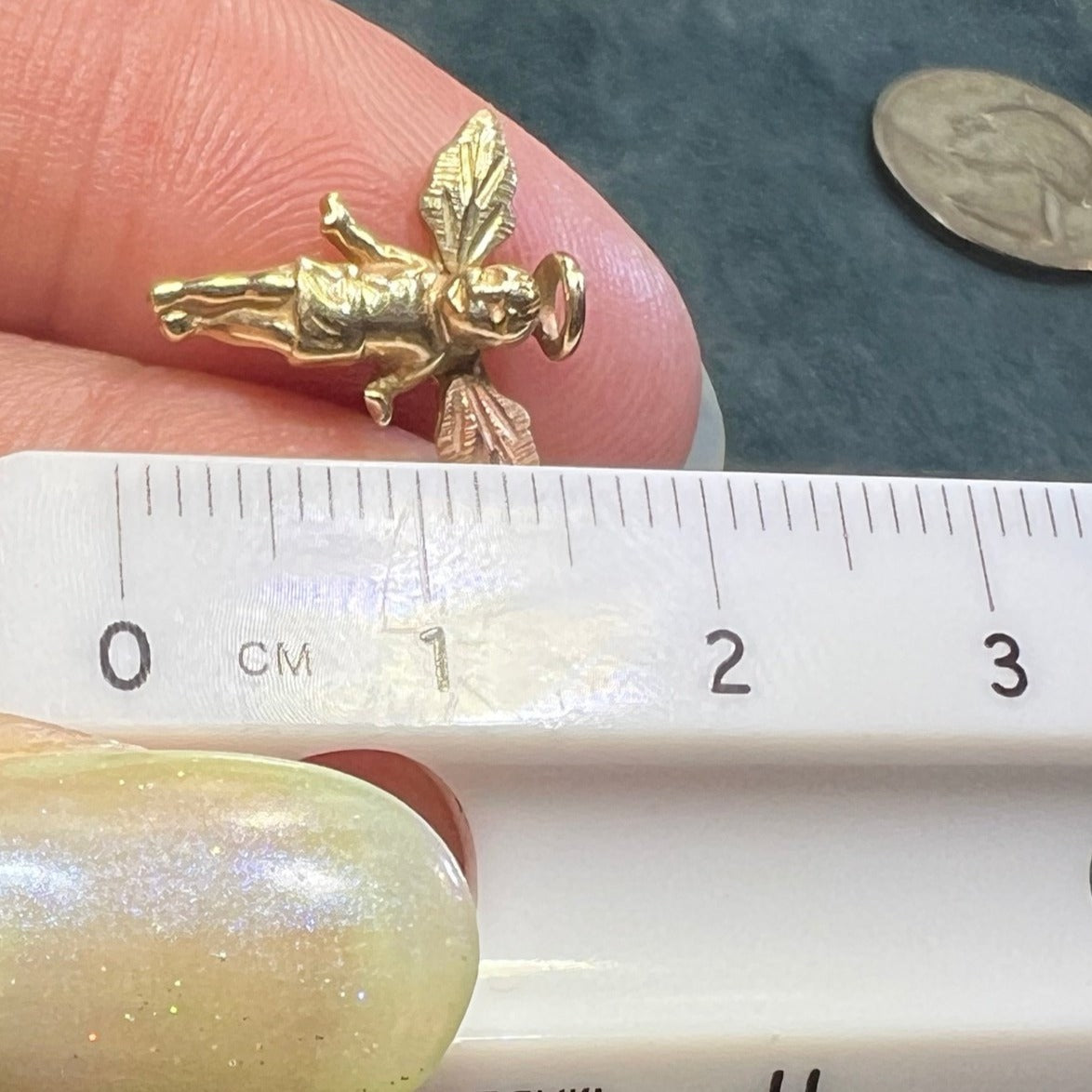 10k Yellow + Rose Gold Baby Angel Guardian Pendant. TINY!