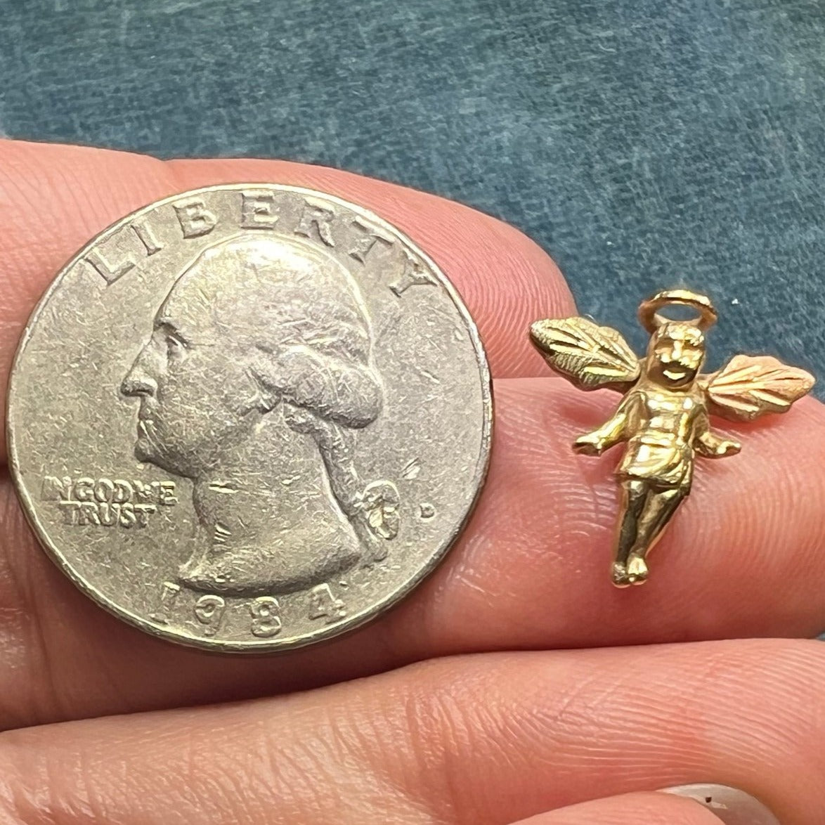 10k Yellow + Rose Gold Baby Angel Guardian Pendant. TINY!