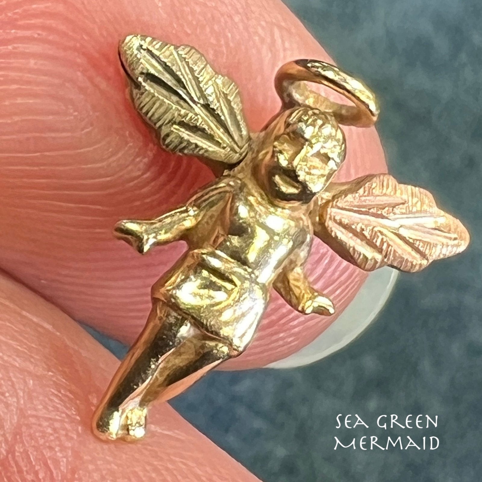 10k Yellow + Rose Gold Baby Angel Guardian Pendant. TINY!