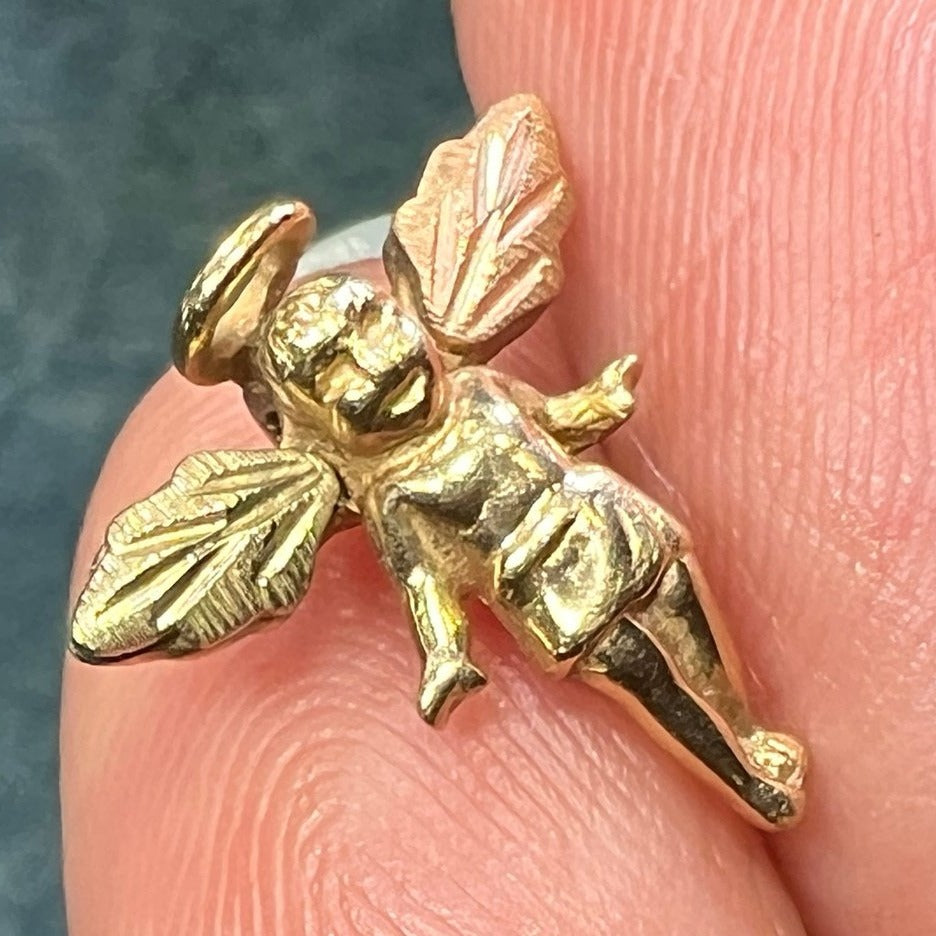 10k Yellow + Rose Gold Baby Angel Guardian Pendant. TINY!