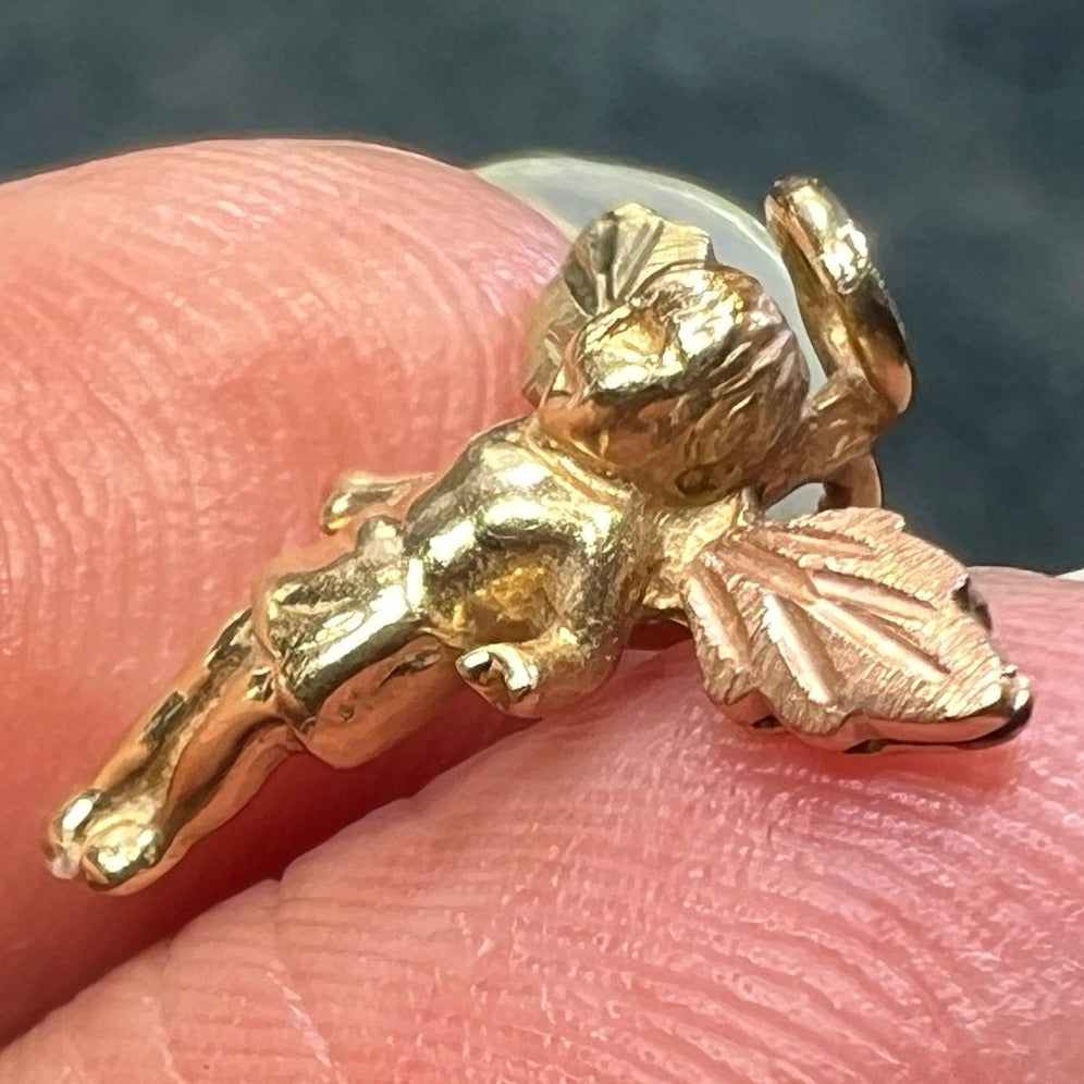 10k Yellow + Rose Gold Baby Angel Guardian Pendant. TINY!