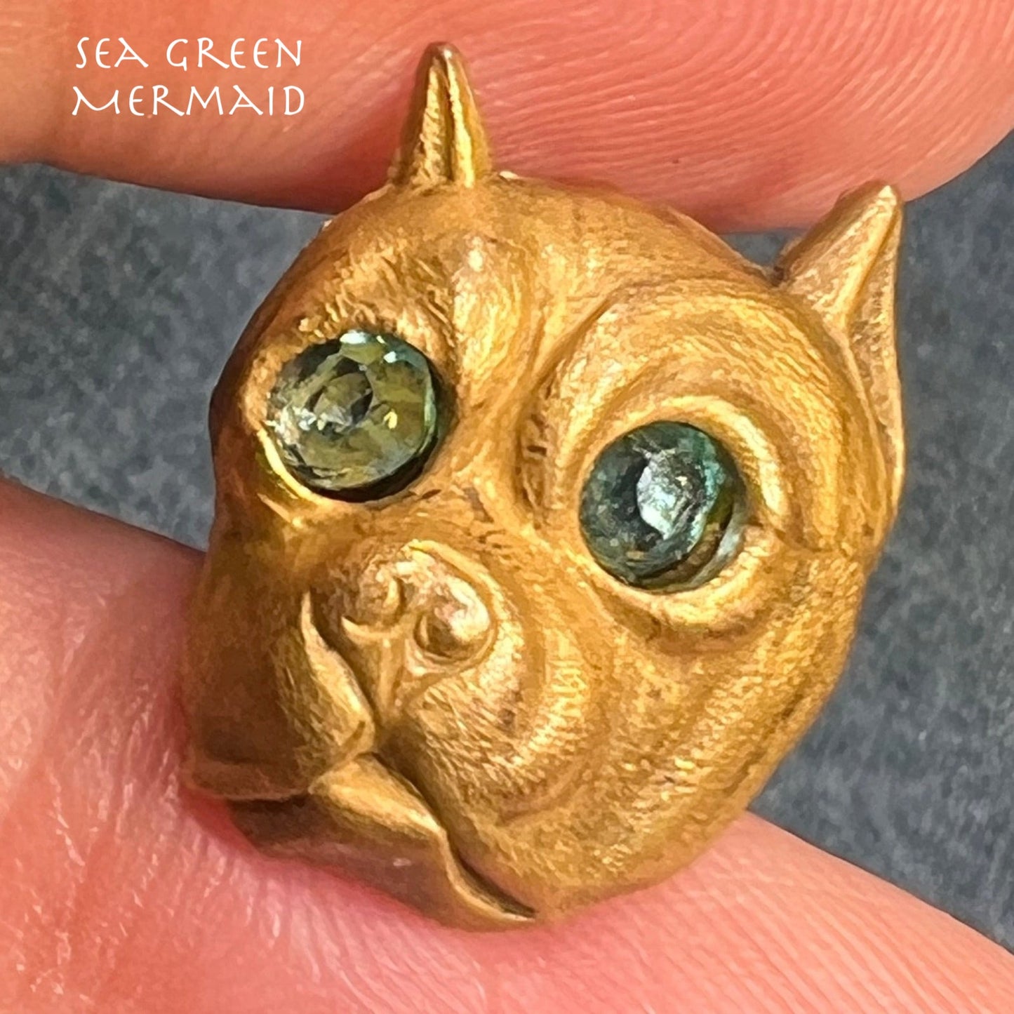 10k Yellow Rose Gold Pit Bull Dog Pendant w Blue Eyes. Antique