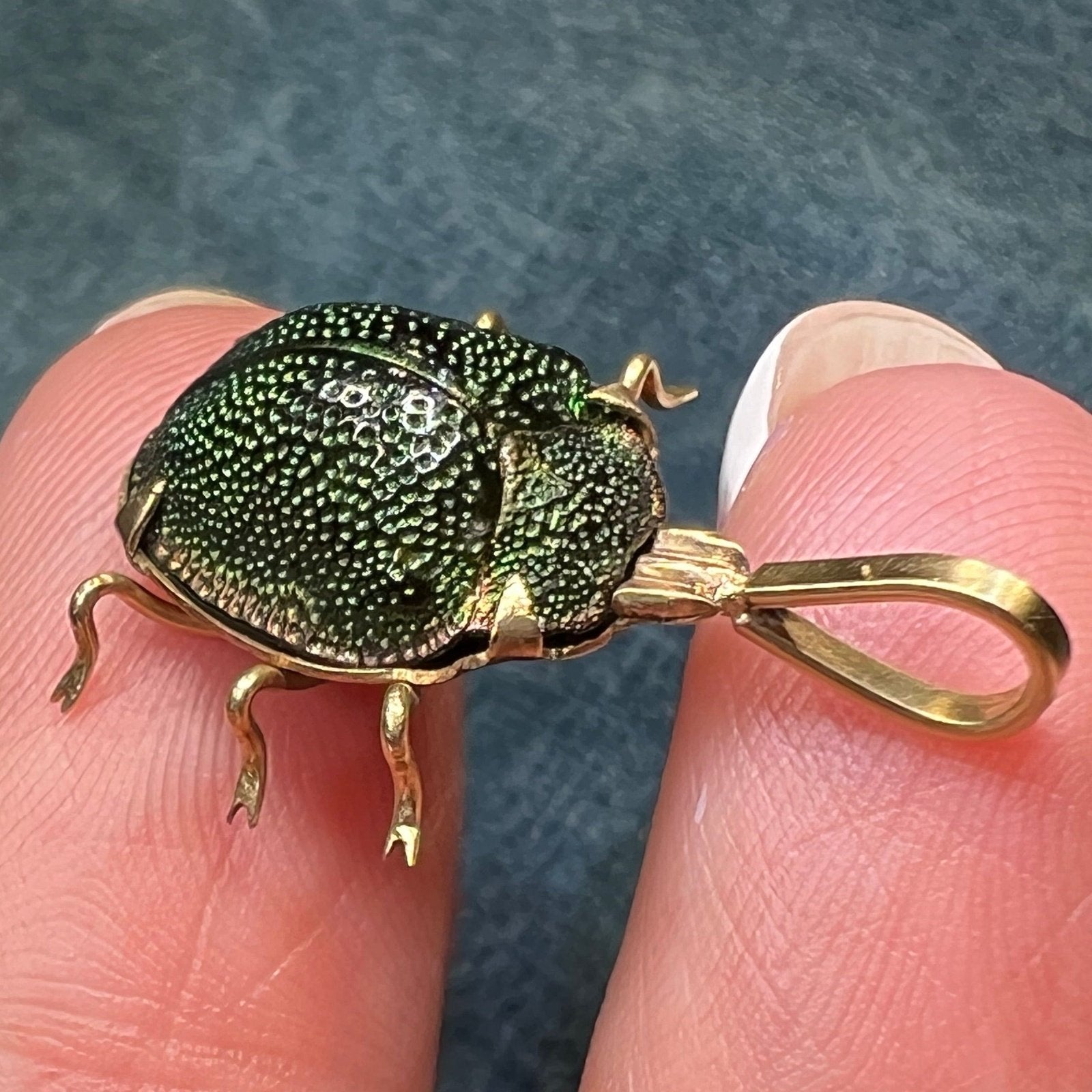 10k Yellow Rose Gold Real SCARAB 1" Pendant w Tiny Legs. Antique