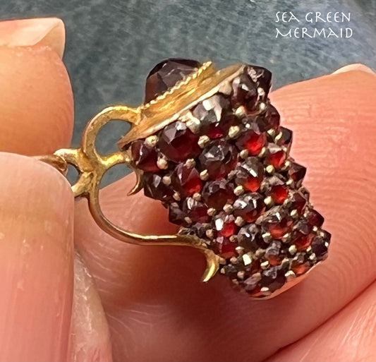 10k Yellow Rose Gold Rose-Cut Garnet Encrusted Beer Tankard Mug Stein *Video*