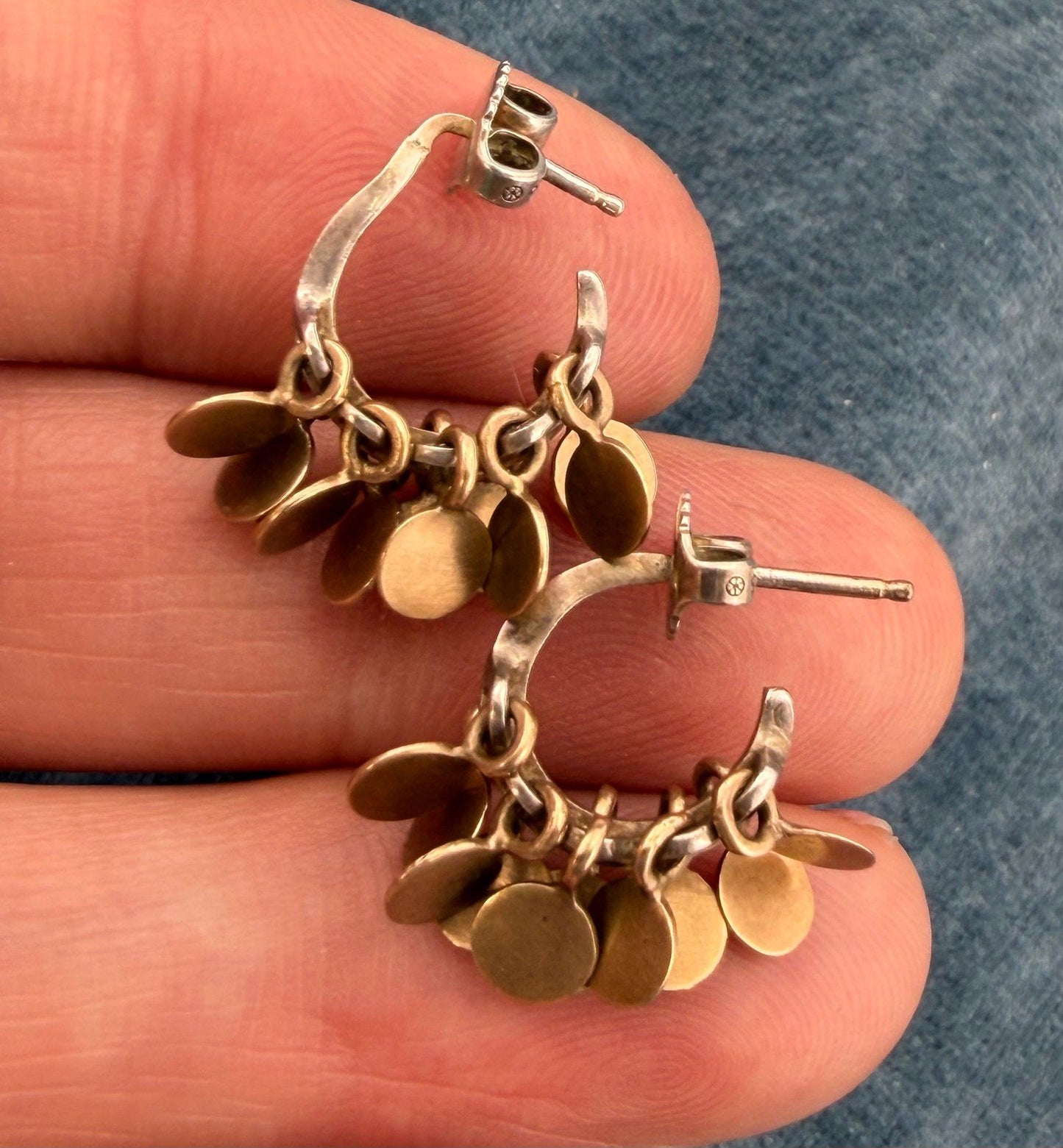 10k Yellow Rose Gold + Silver 925 Gypsy Hoop Earrings