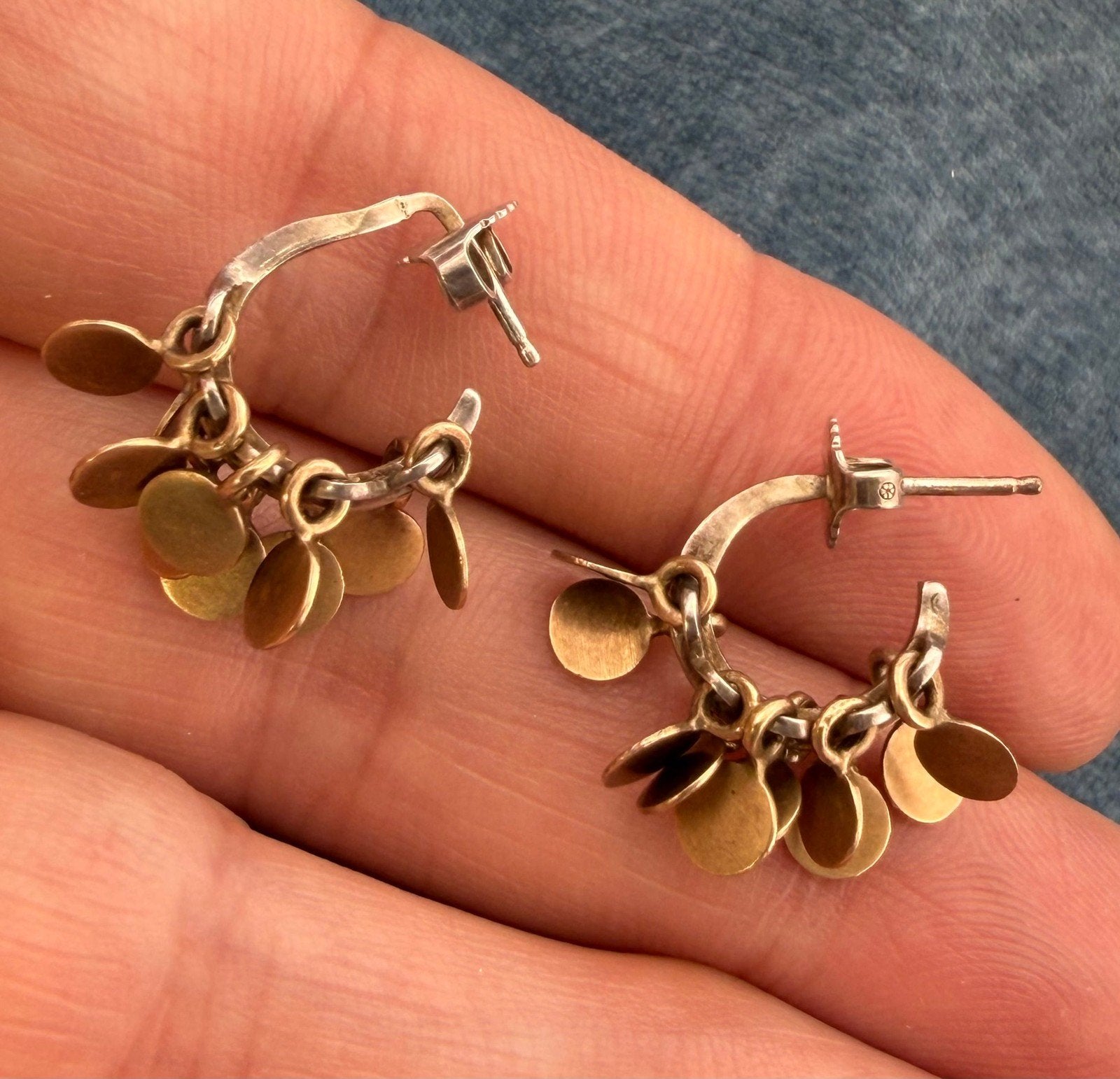 10k Yellow Rose Gold + Silver 925 Gypsy Hoop Earrings