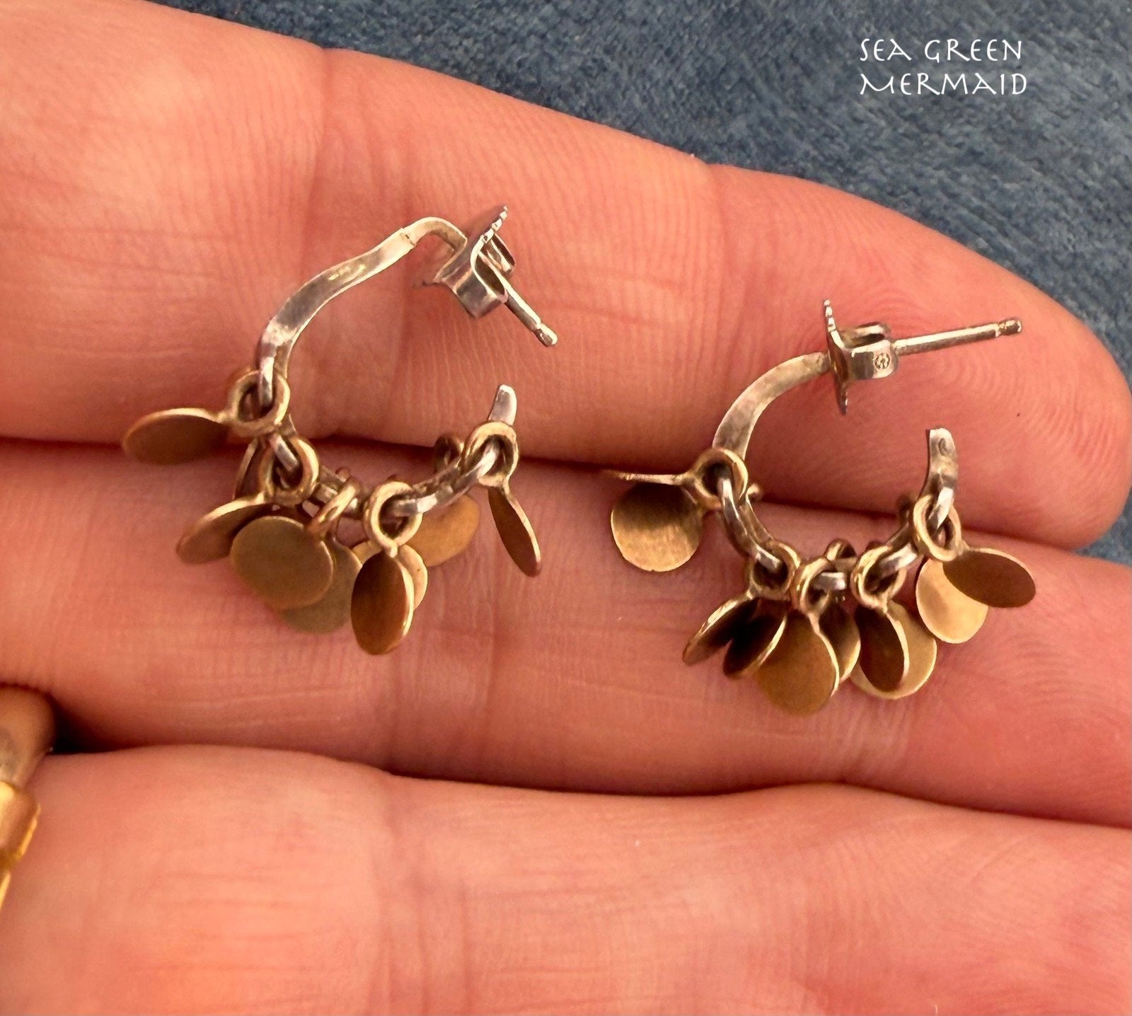 10k Yellow Rose Gold + Silver 925 Gypsy Hoop Earrings