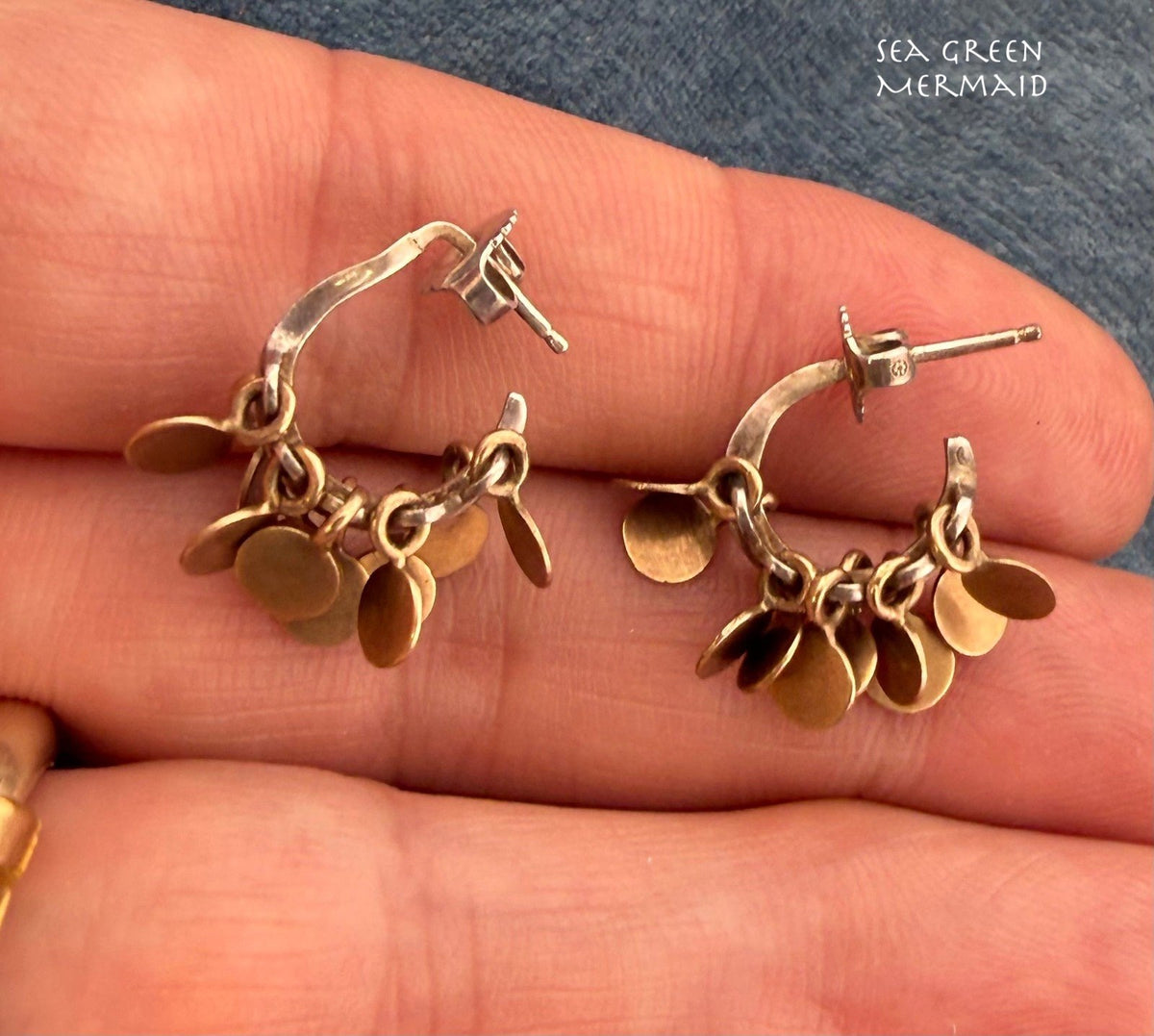 10k Yellow Rose Gold + Silver 925 Gypsy Hoop Earrings