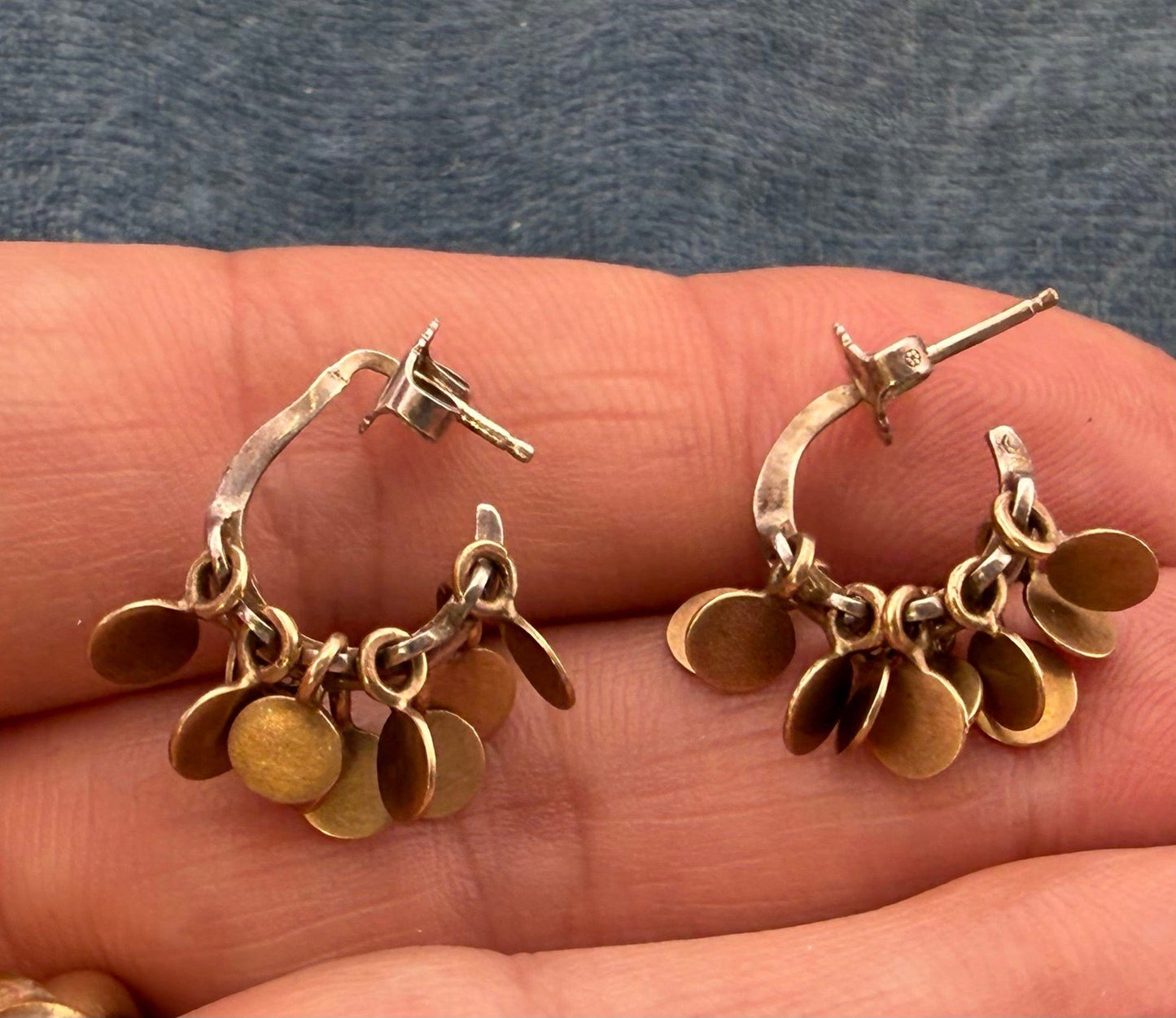 10k Yellow Rose Gold + Silver 925 Gypsy Hoop Earrings