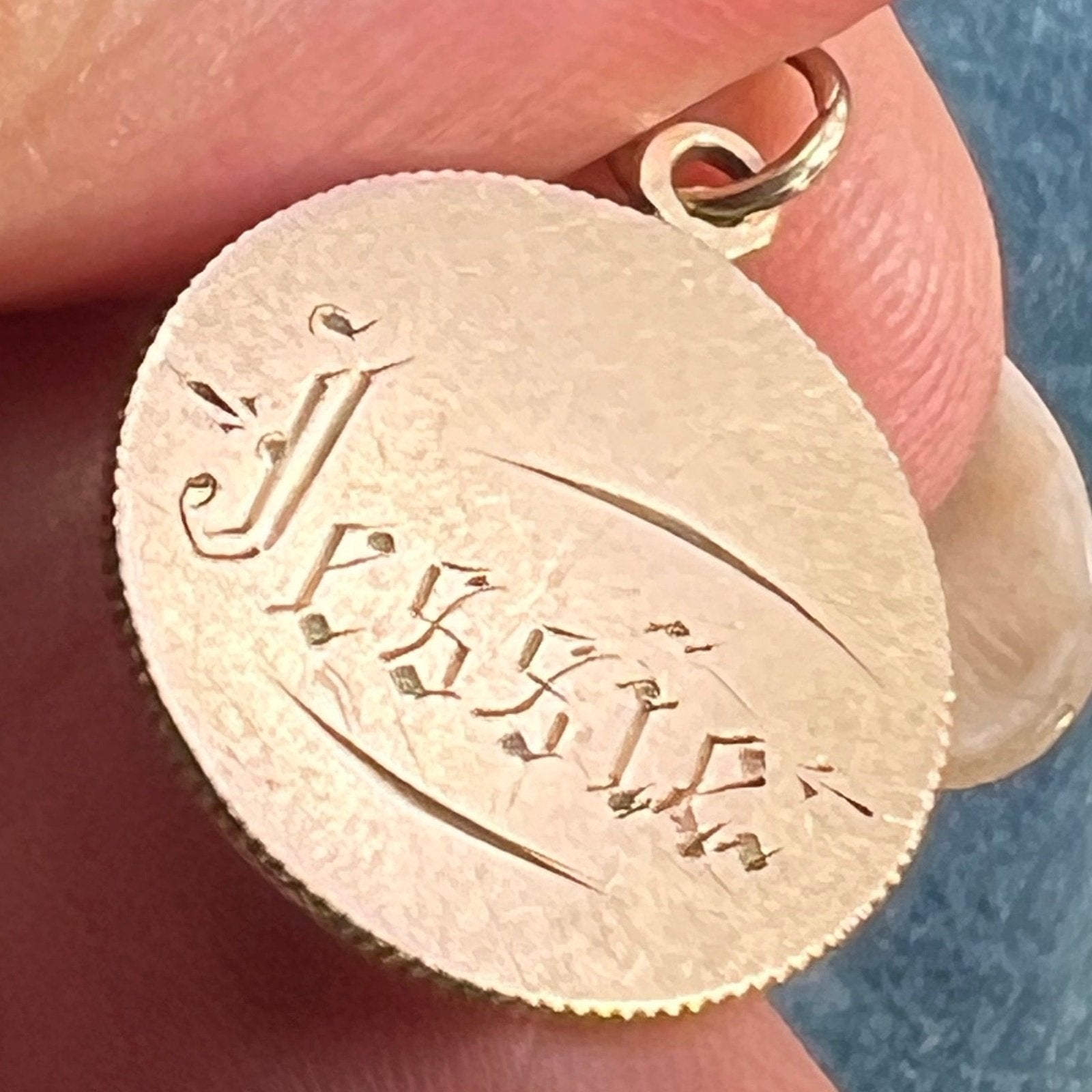 10k Yellow Rose Gold Victorian Engraved Disk Pendant. For "Papa"