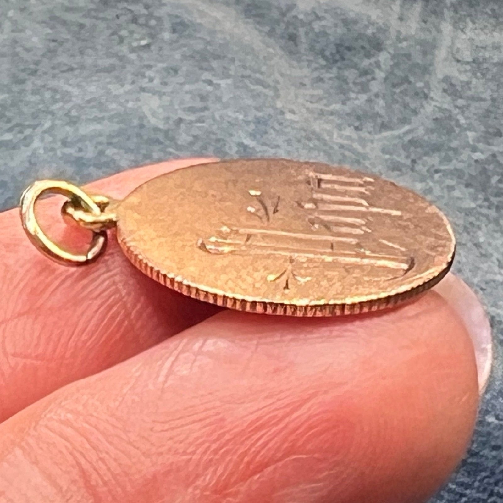 10k Yellow Rose Gold Victorian Engraved Disk Pendant. For "Papa"