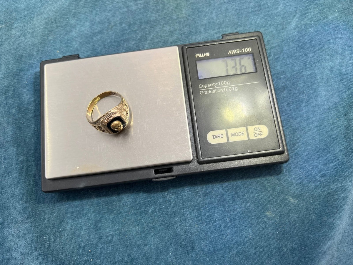 10k Yellow + White Gold Skull Signet Ring. Memento Mori. 7g + 2/3" Wide