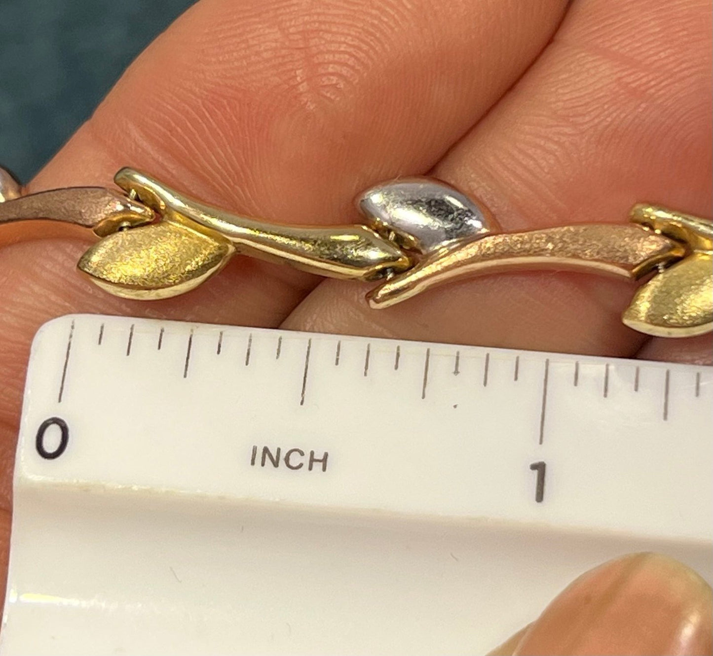 10k Yellow White + Rose Tri Color Gold Vine Leaf Link Bracelet