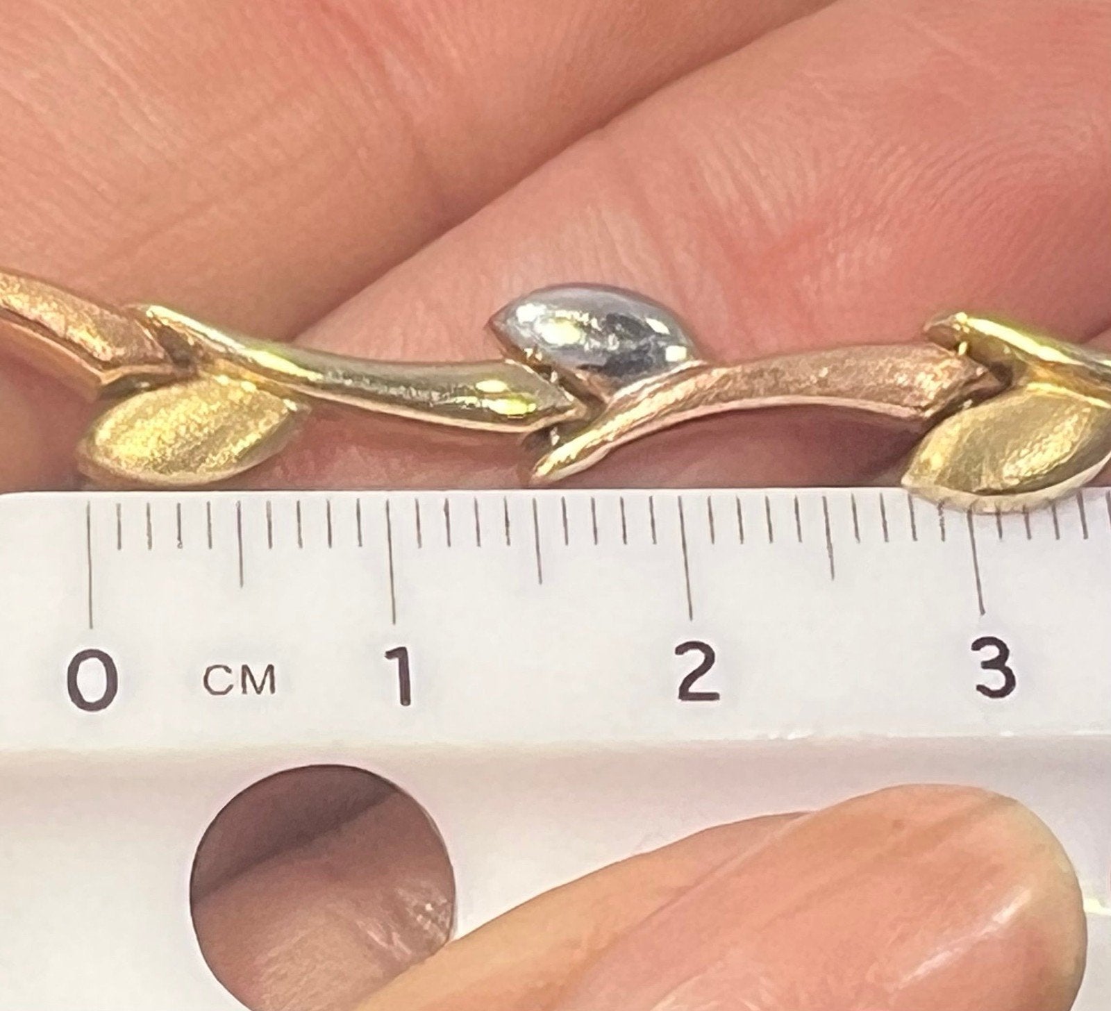 10k Yellow White + Rose Tri Color Gold Vine Leaf Link Bracelet