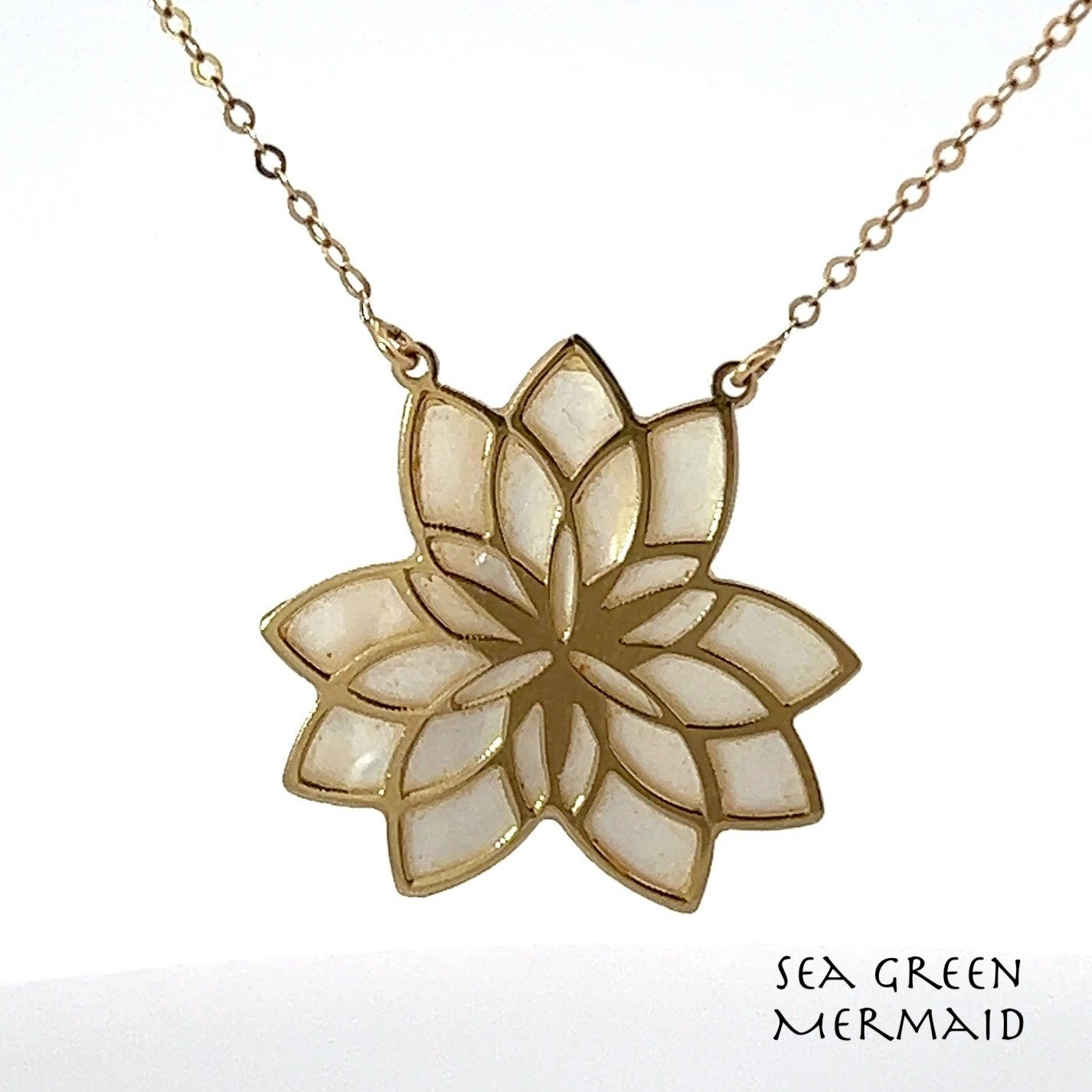 14K Gold Mother of Pearl LOTUS Blossom Pendant Necklace *Video*