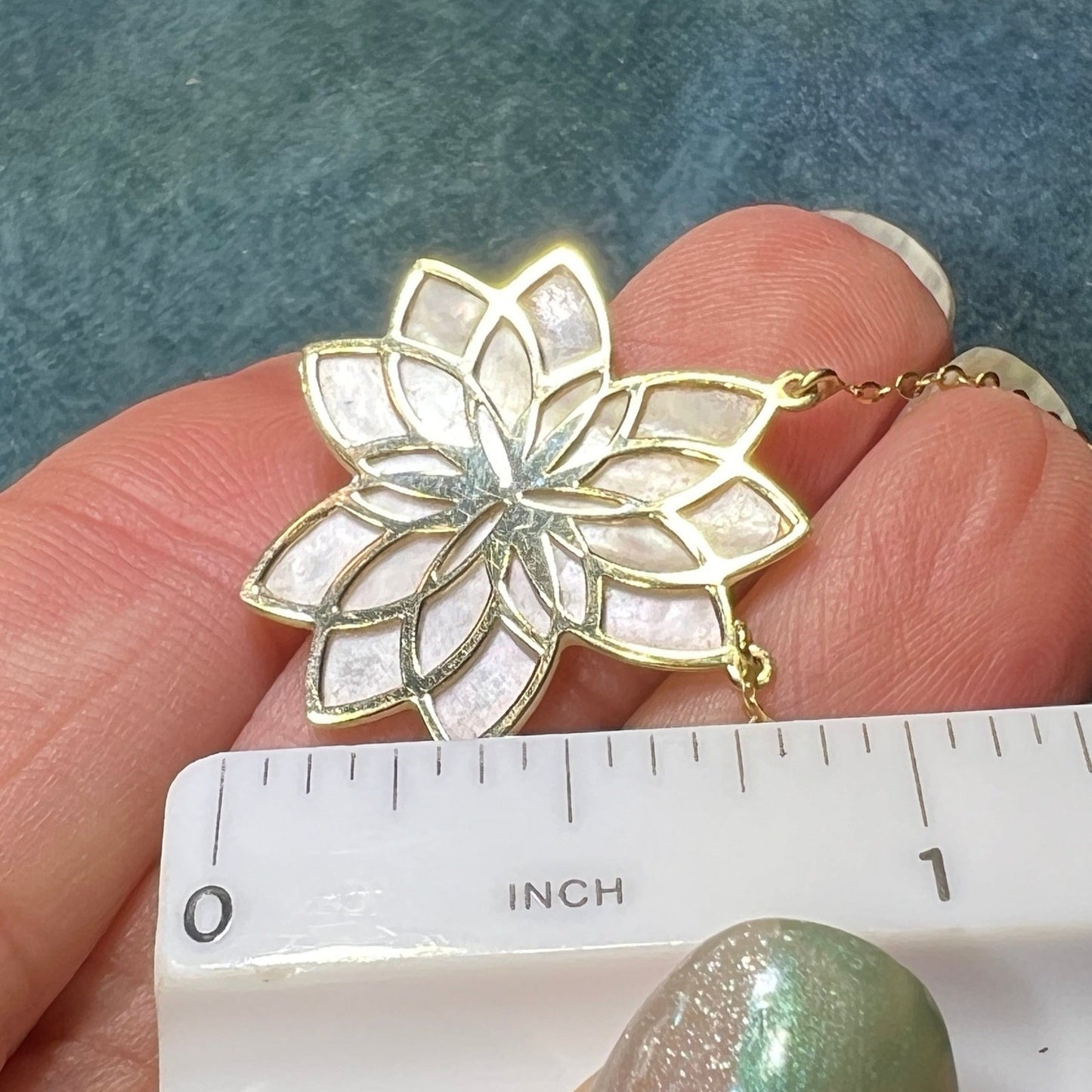 14K Gold Mother of Pearl LOTUS Blossom Pendant Necklace *Video*