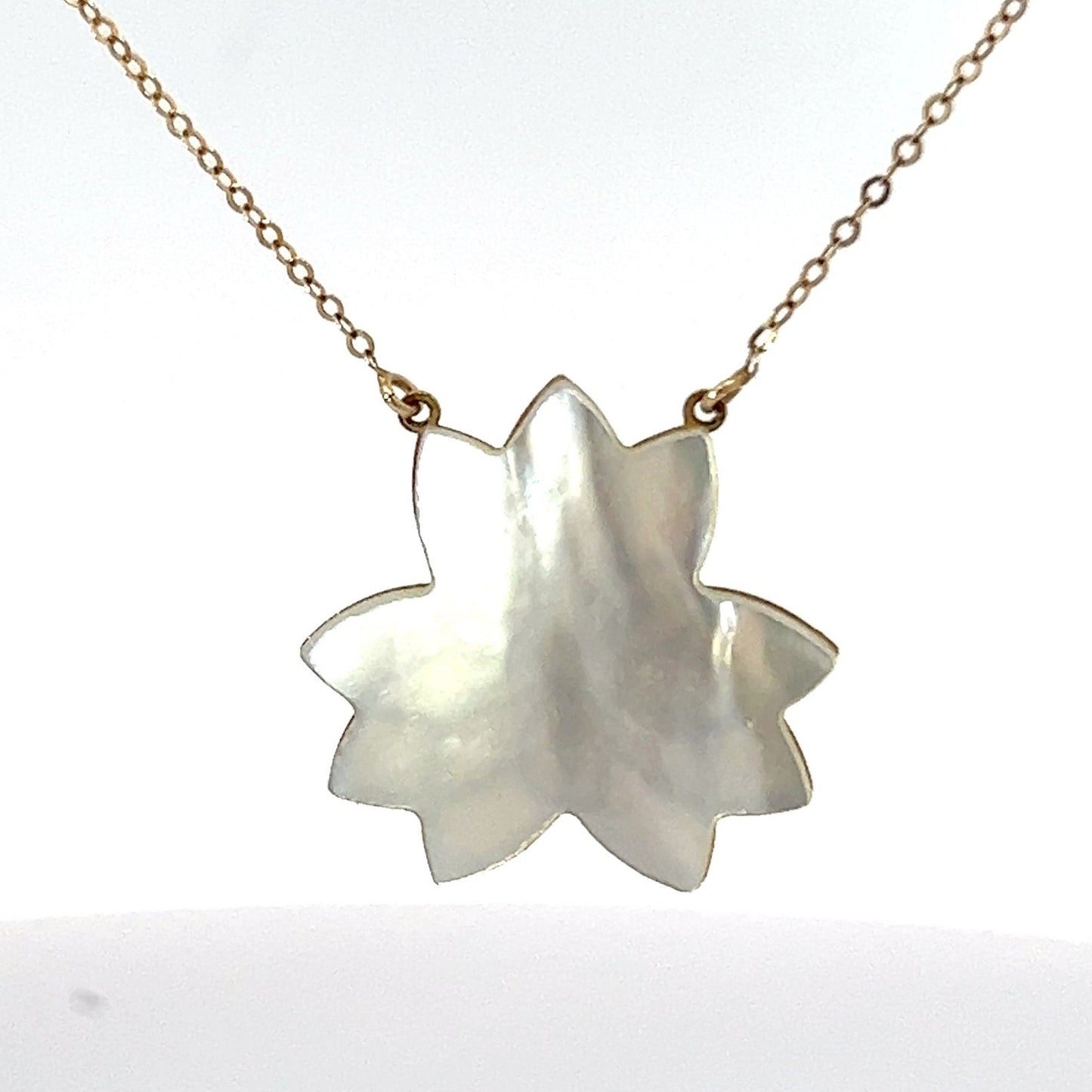 14K Gold Mother of Pearl LOTUS Blossom Pendant Necklace *Video*