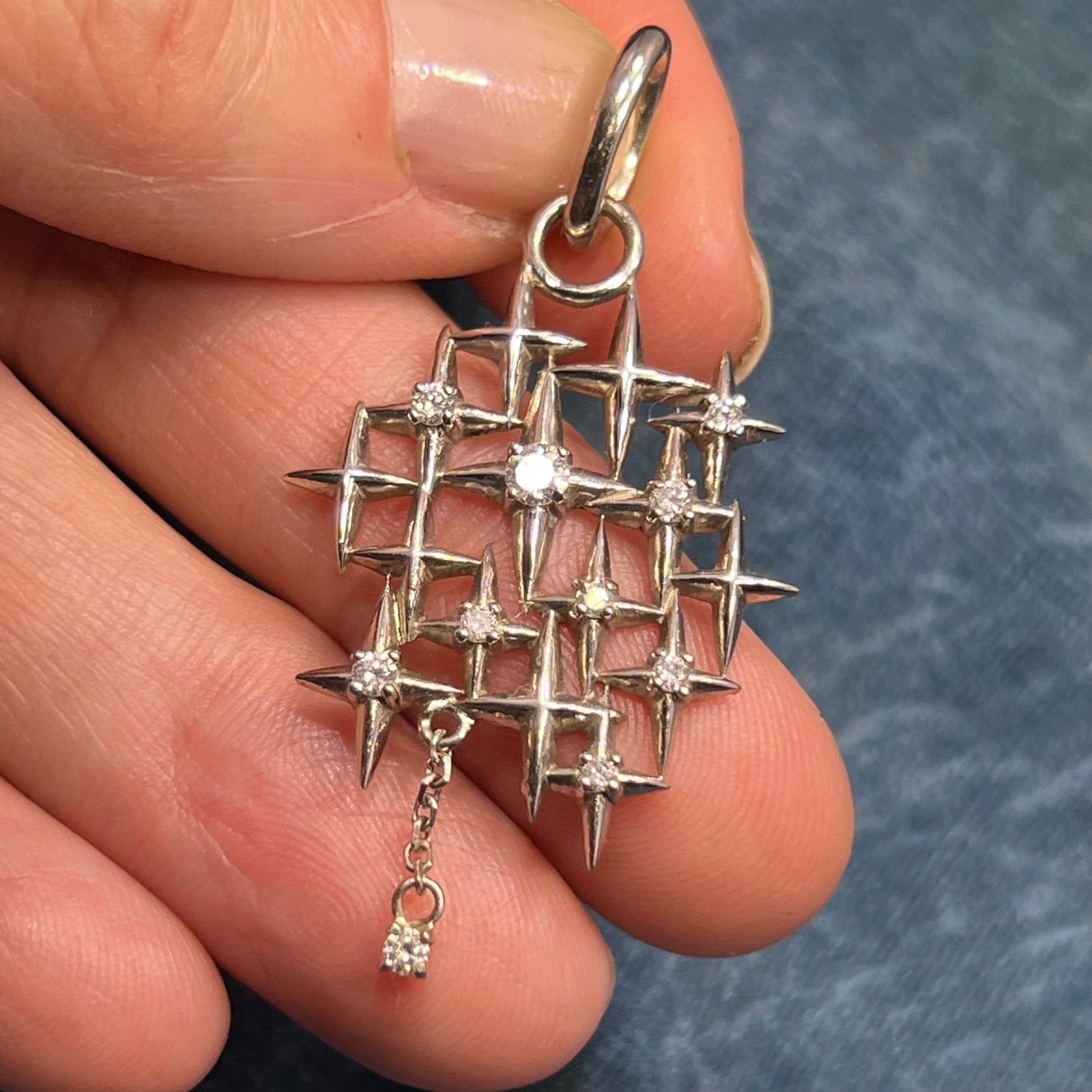 14K White Gold 10 Diamond Starry Night Pendant. MCM Modernist *Video*