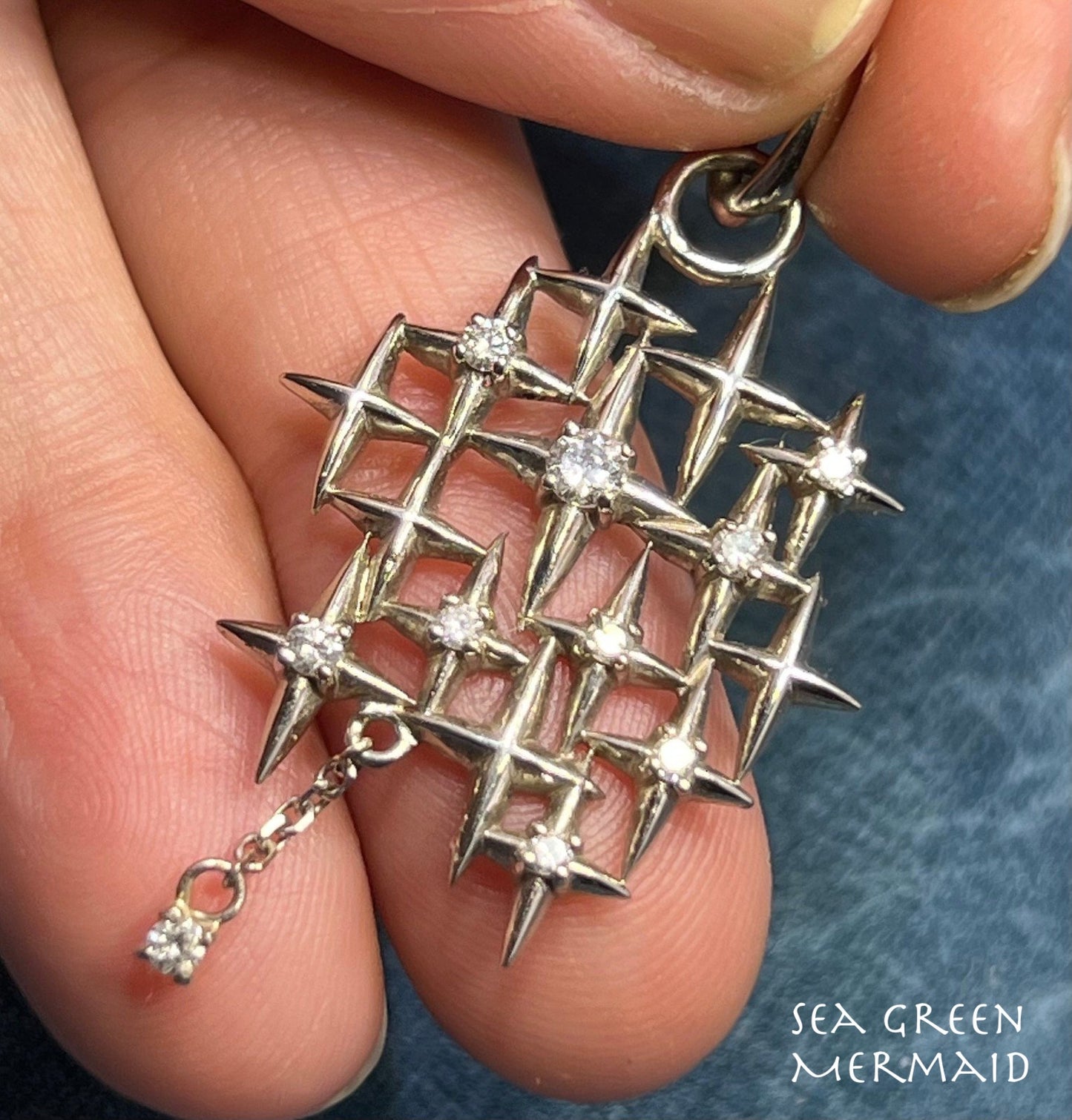 14K White Gold 10 Diamond Starry Night Pendant. MCM Modernist *Video*