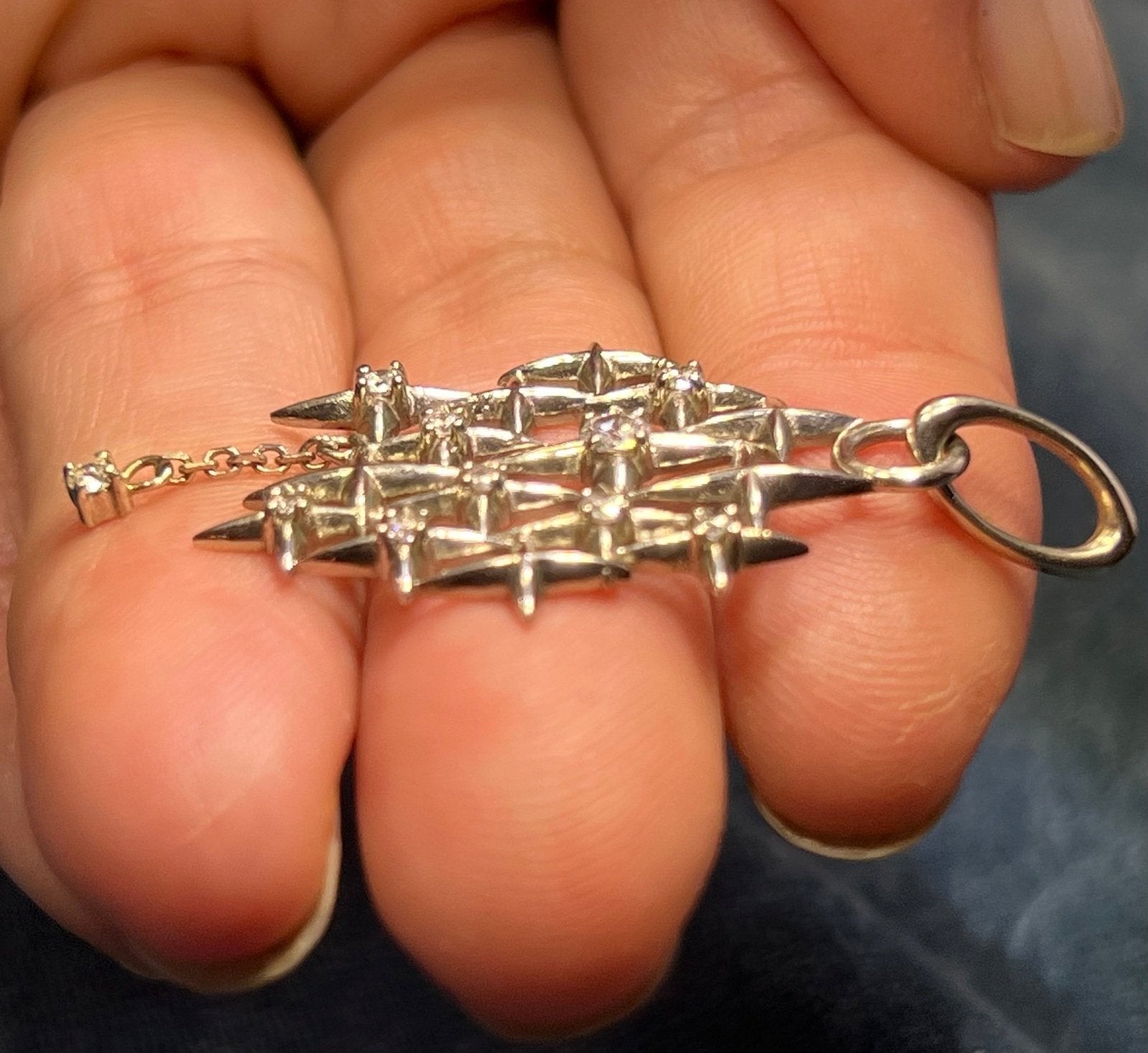 14K White Gold 10 Diamond Starry Night Pendant. MCM Modernist *Video*