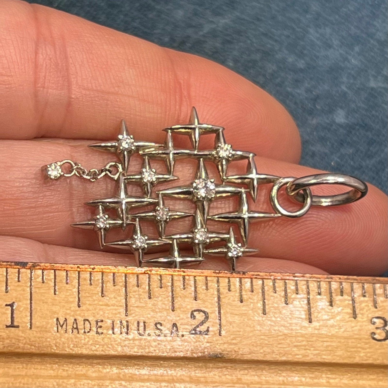 14K White Gold 10 Diamond Starry Night Pendant. MCM Modernist *Video*