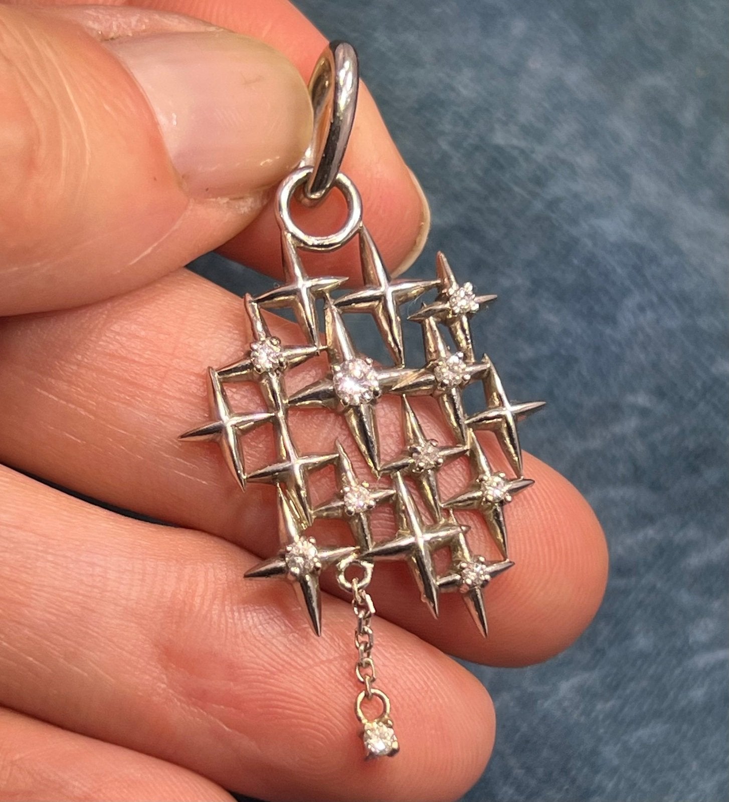 14K White Gold 10 Diamond Starry Night Pendant. MCM Modernist *Video*