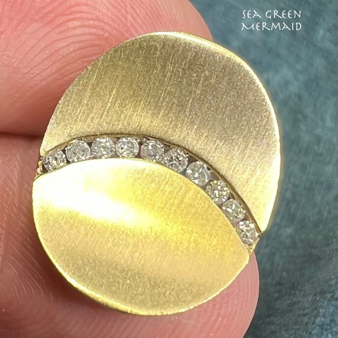 14K Yellow Gold Diamond "Rainbow" Concave Oval Disk Pendant. MCM