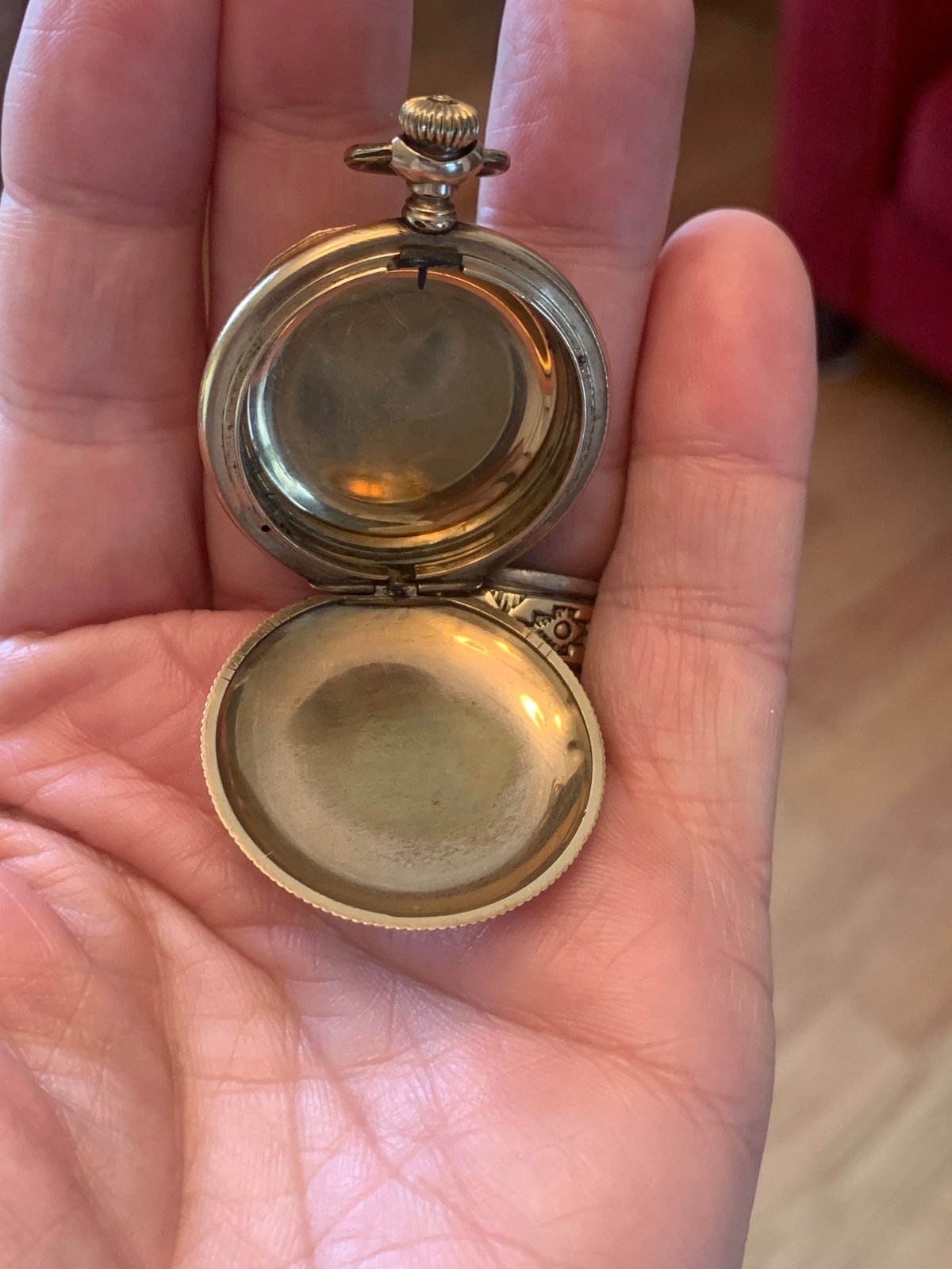 14k 1/10 GF Pocket Watch Pendant w Diamonds. Watch Removed. 24g