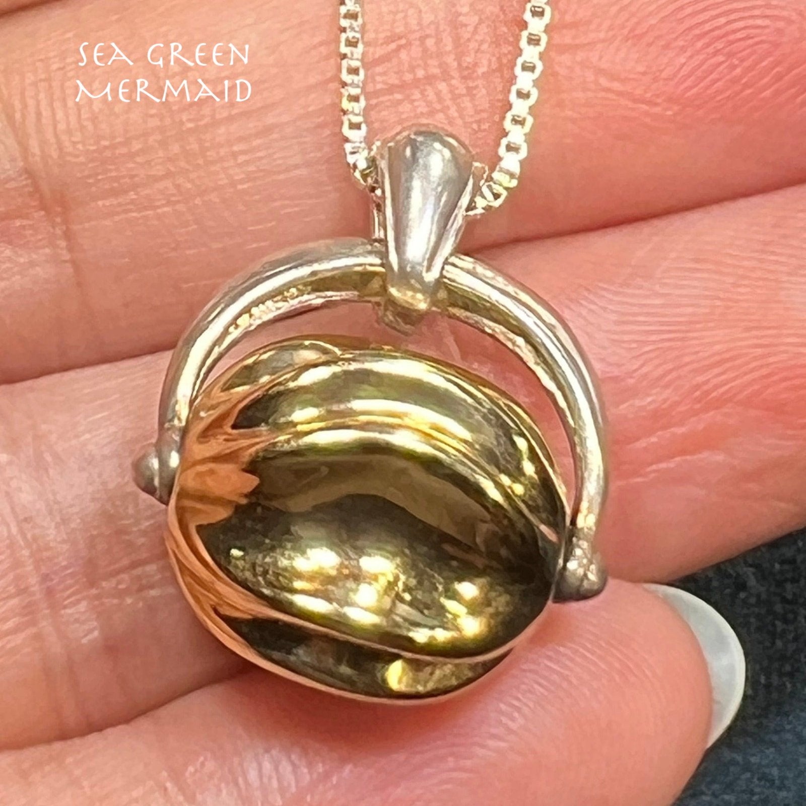 14k Gold & Silver Spinning Orb Fidget Pendant. Free 925 Chain! *VIDEO*