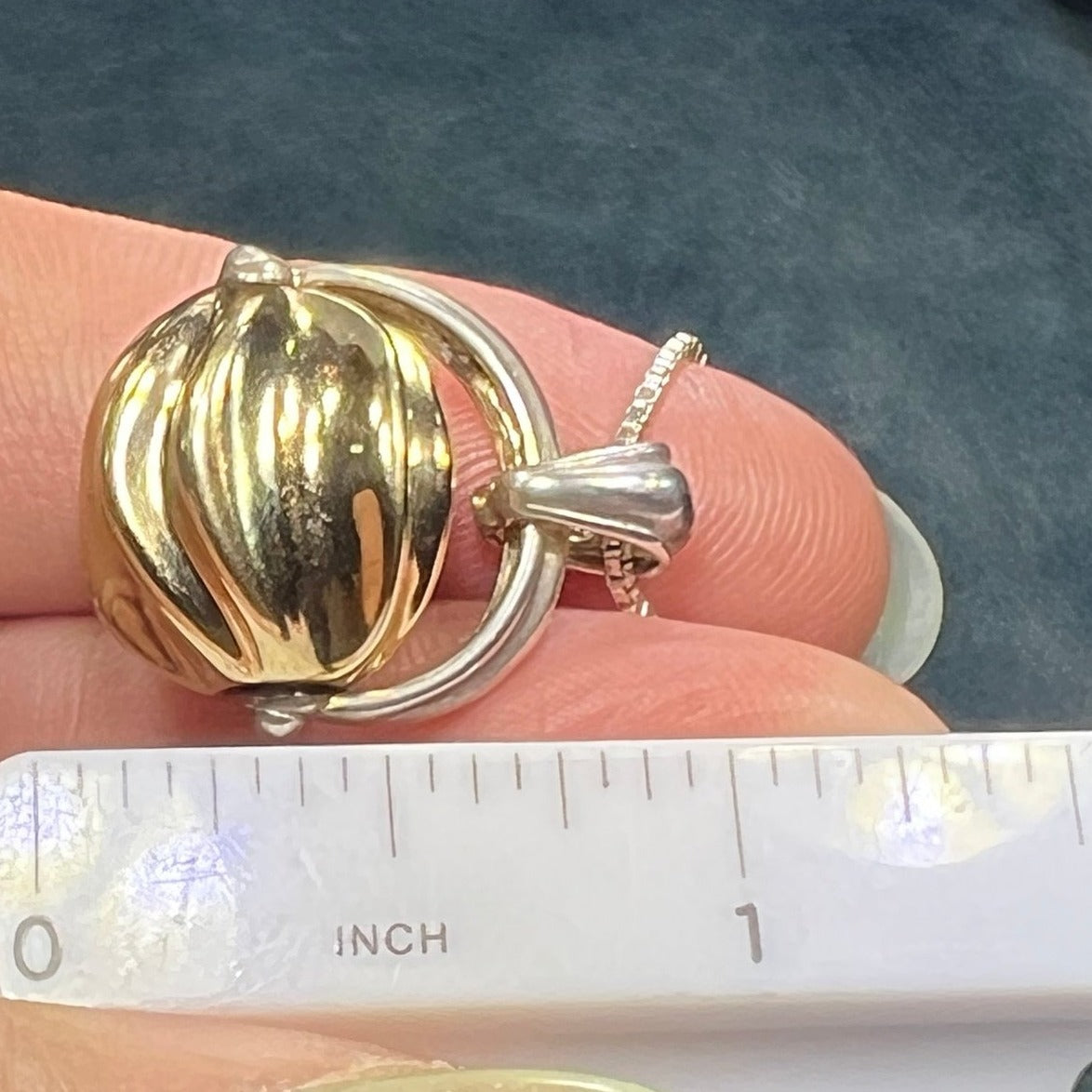 14k 2-Tone Gold Spinning Orb Ball Fidget Pendant. Free 925 Chain! *VIDEO*