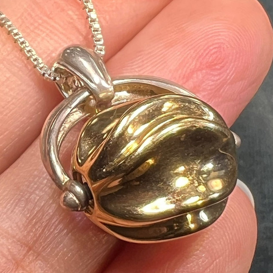 14k 2-Tone Gold Spinning Orb Ball Fidget Pendant. Free 925 Chain! *VIDEO*