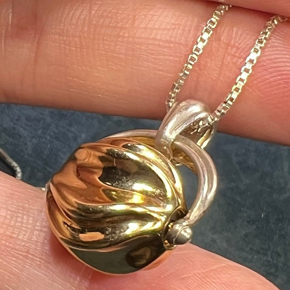 14k 2-Tone Gold Spinning Orb Ball Fidget Pendant. Free 925 Chain! *VIDEO*