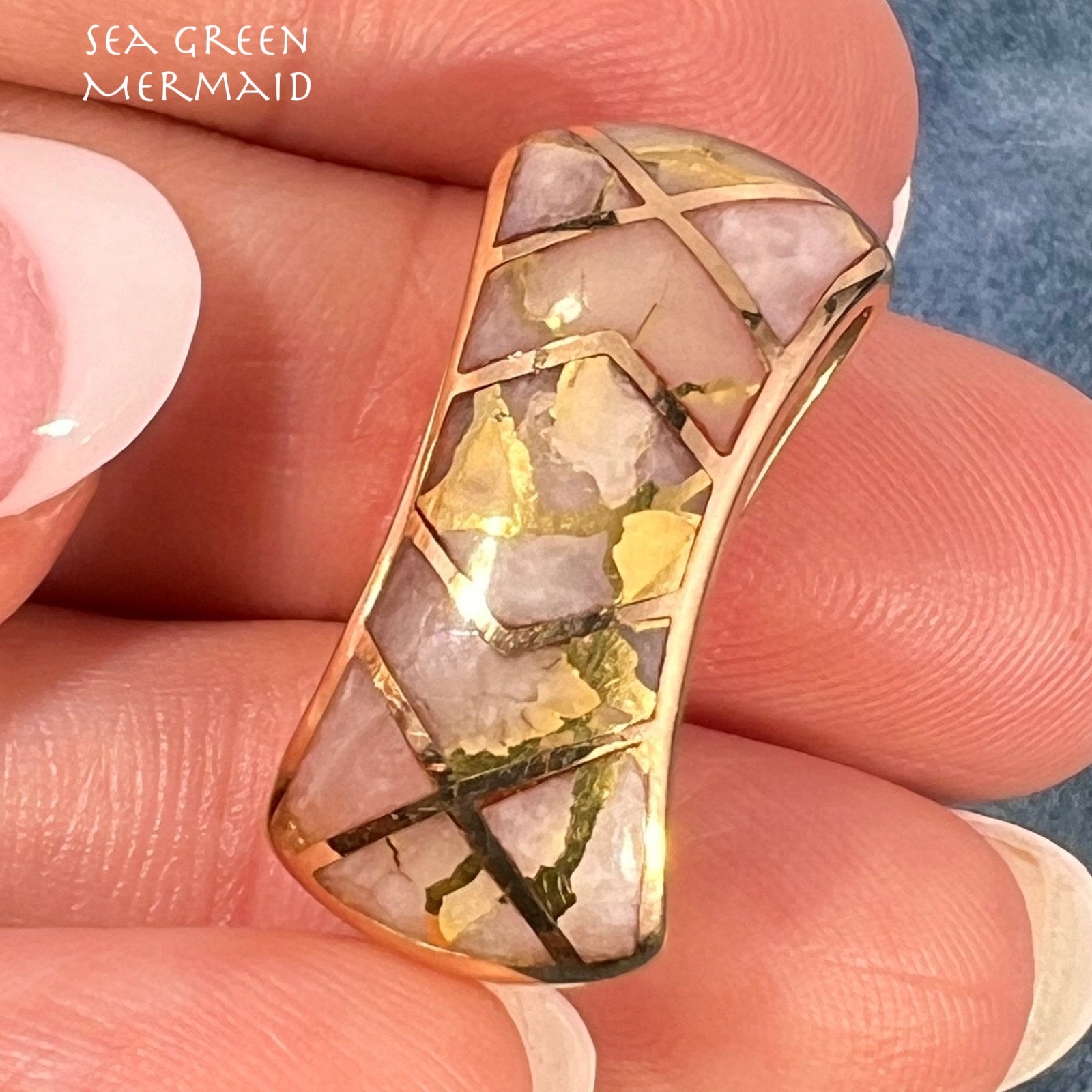 Quartz Inlay 14k Alaskan Gold in Quartz Inlay Hourglass Slide Pendant. 1