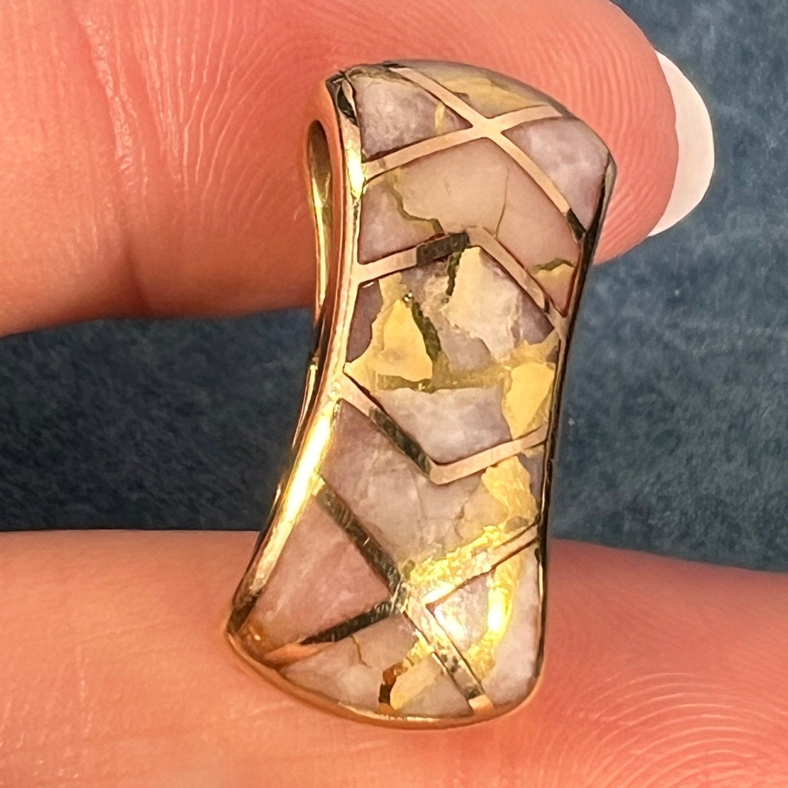 14k Alaskan Gold in Quartz Inlay Hourglass Slide Pendant. 1"+ 6g *Video*