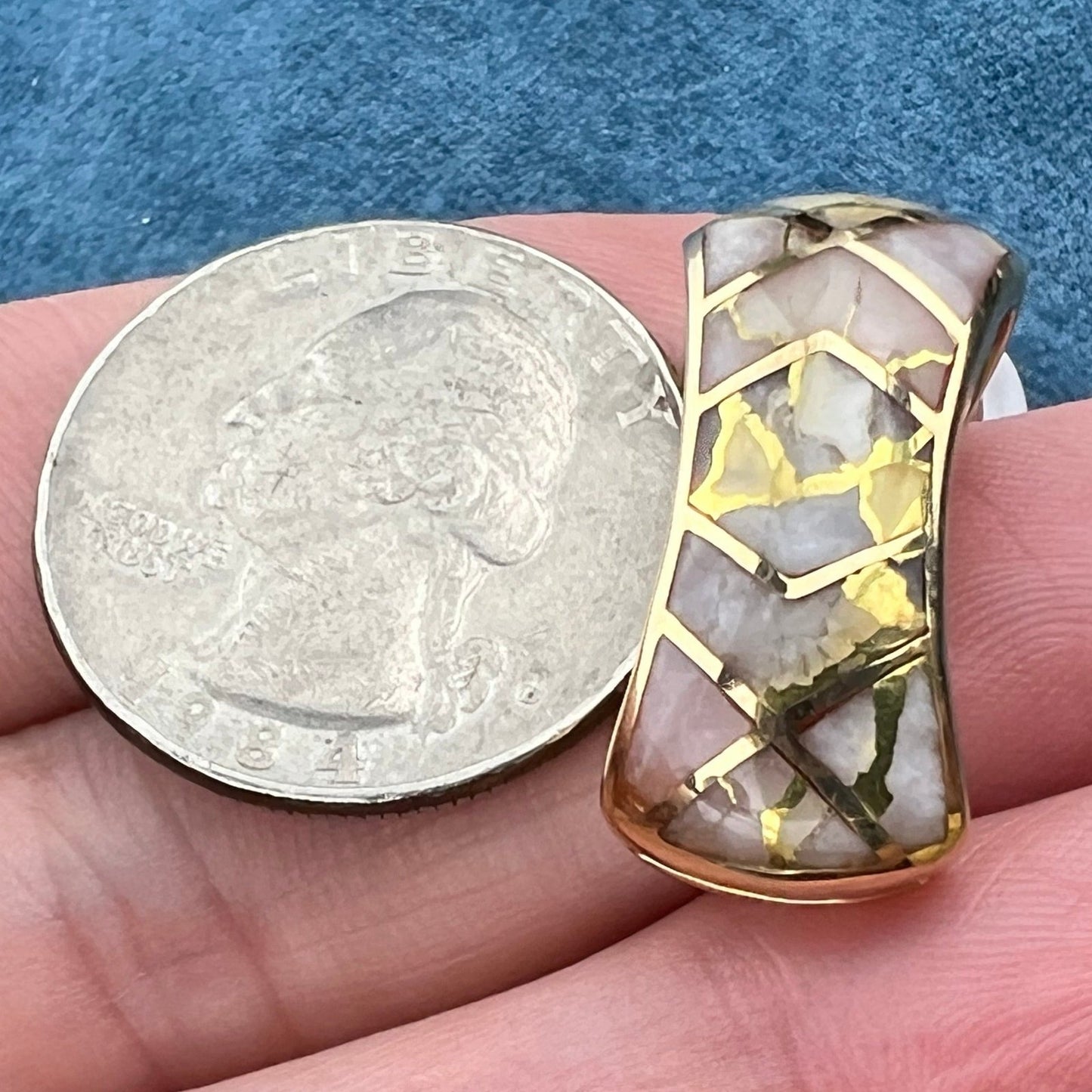 14k Alaskan Gold in Quartz Inlay Hourglass Slide Pendant. 1"+ 6g *Video*