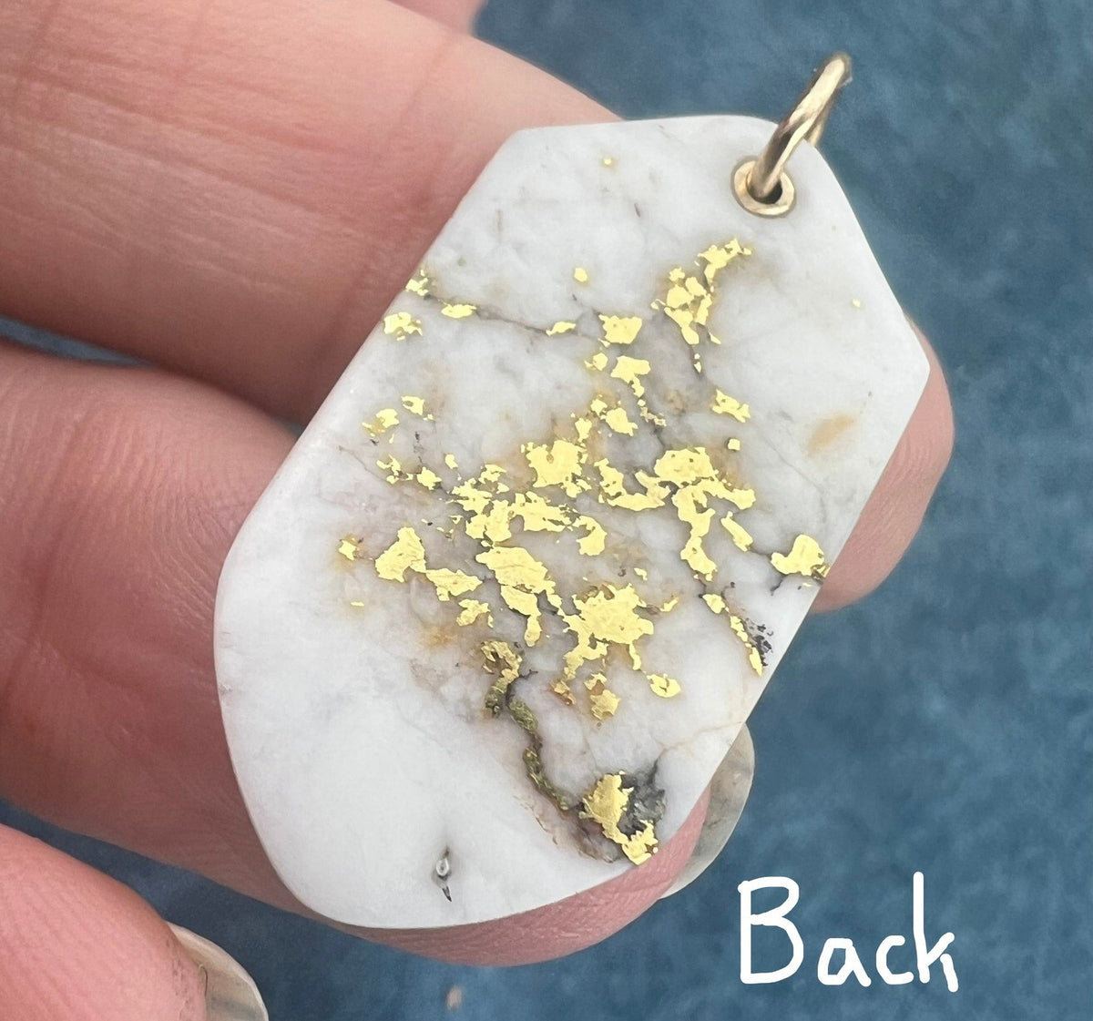 14k Alaskan Gold in Quartz Shield Shape Pendant. 2-Sided 1.5"