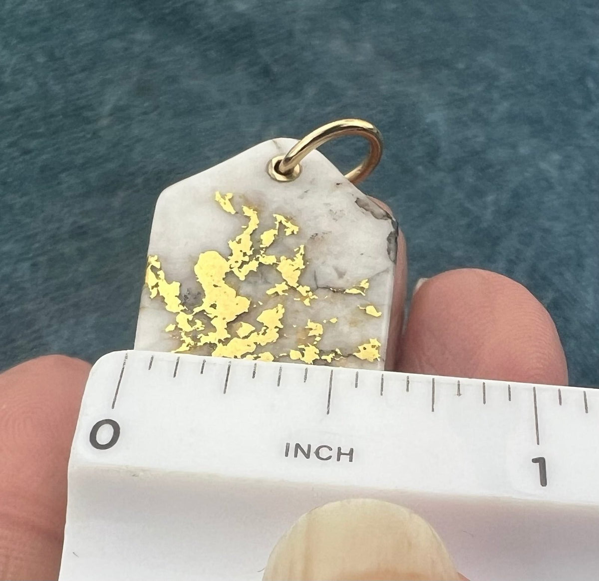 14k Alaskan Gold in Quartz Shield Shape Pendant. 2-Sided 1.5"