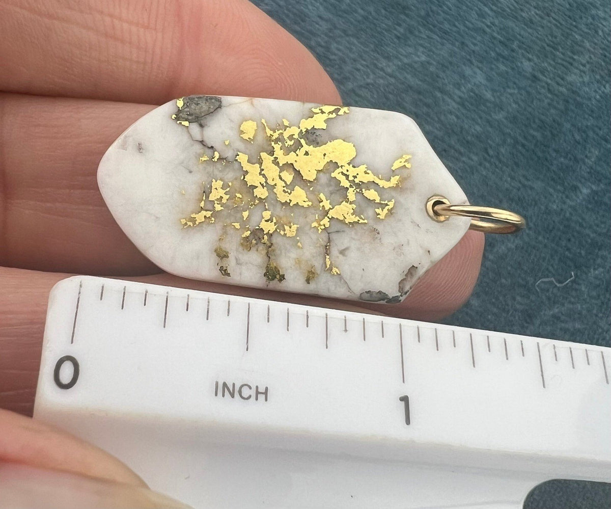 14k Alaskan Gold in Quartz Shield Shape Pendant. 2-Sided 1.5"