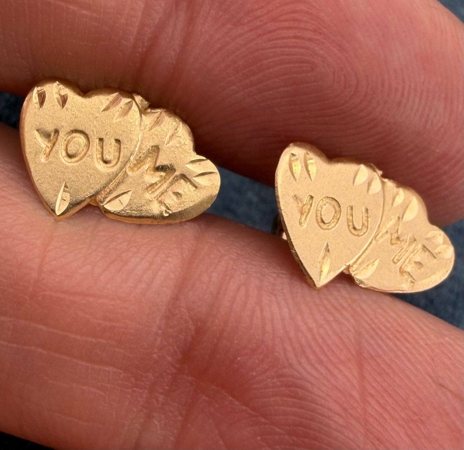 14k Gold 2 Hearts Sweethearts Earrings. "You & Me"