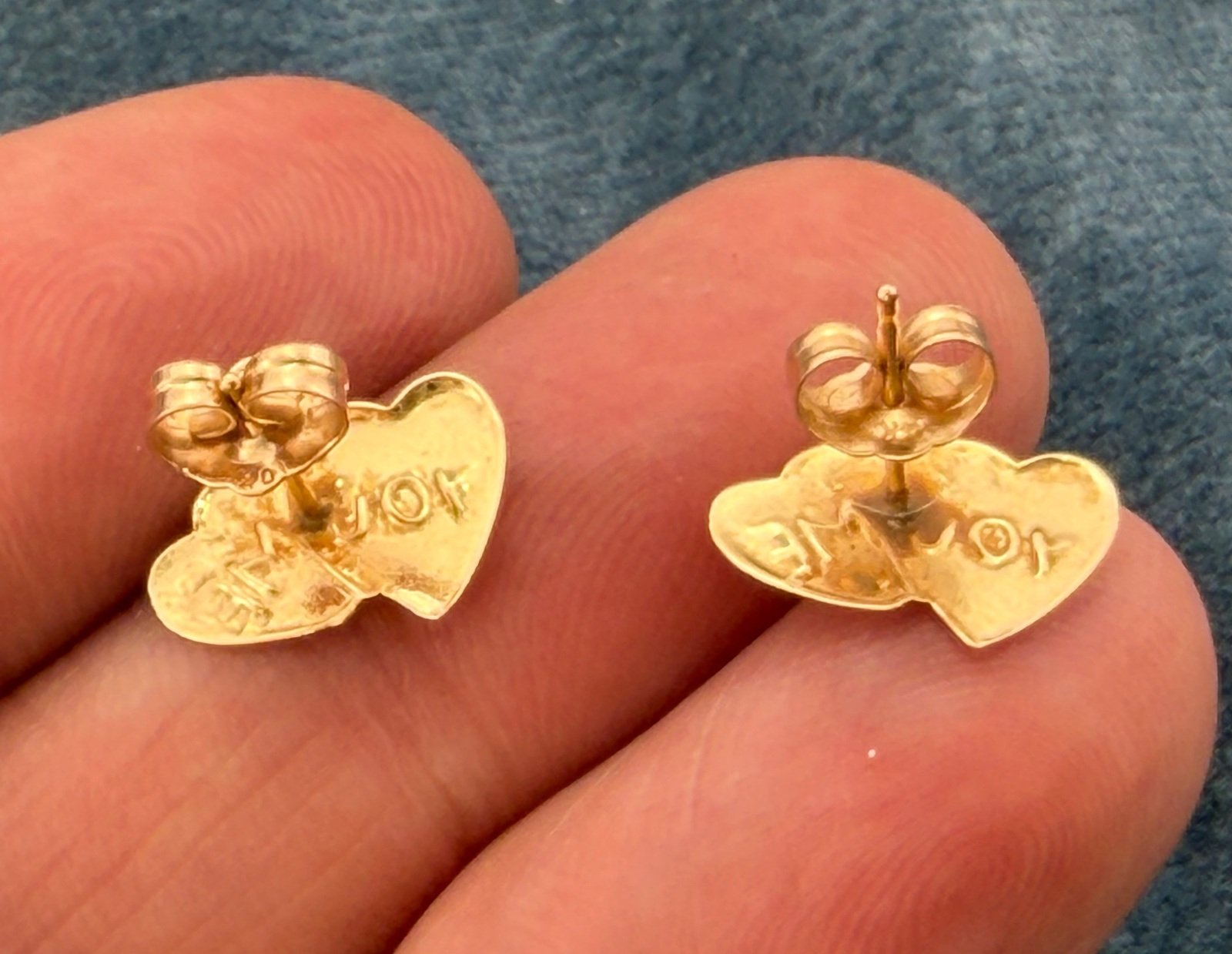 14k Gold 2 Hearts Sweethearts Earrings. "You & Me"