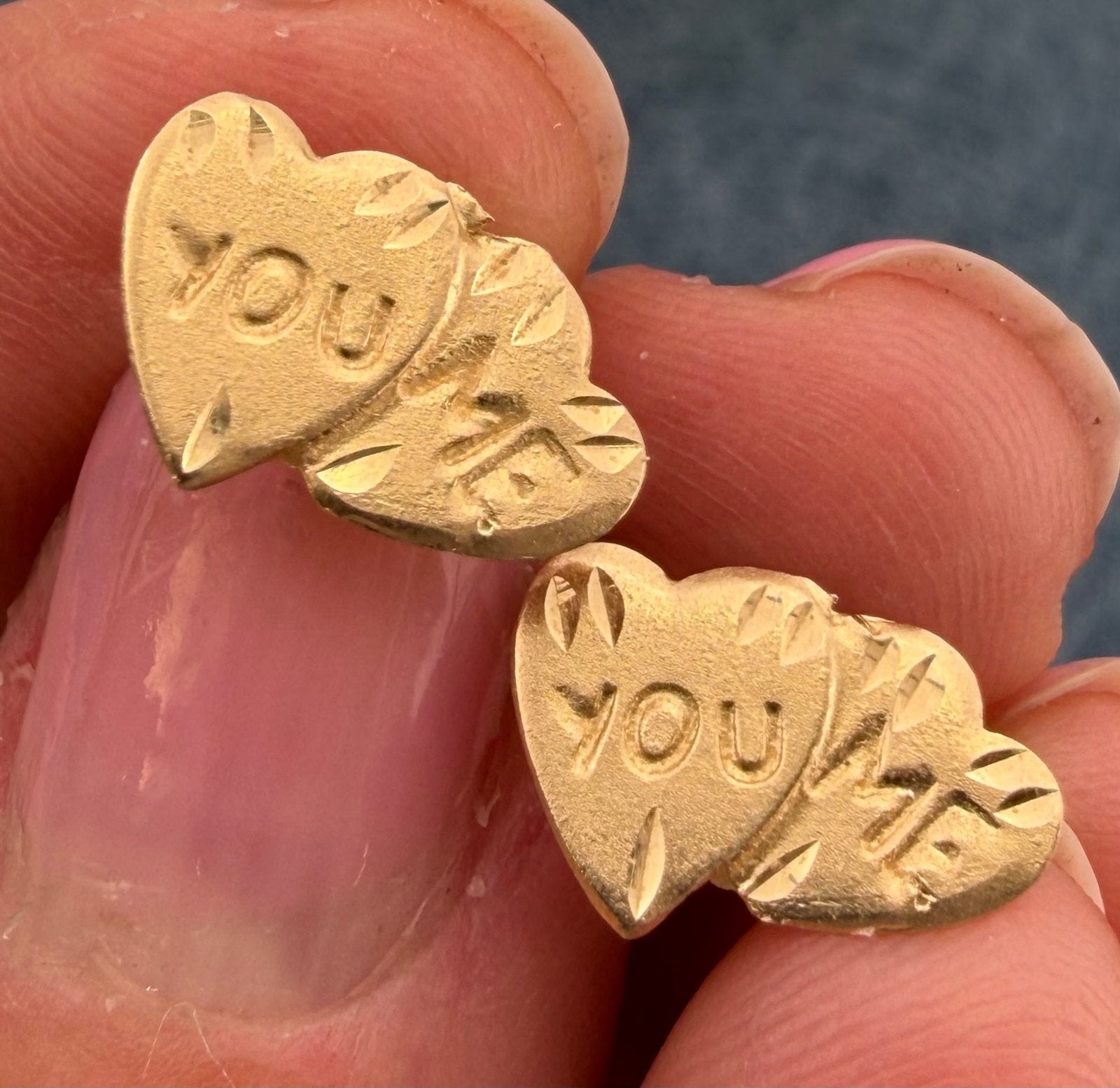 14k Gold 2 Hearts Sweethearts Earrings. "You & Me"