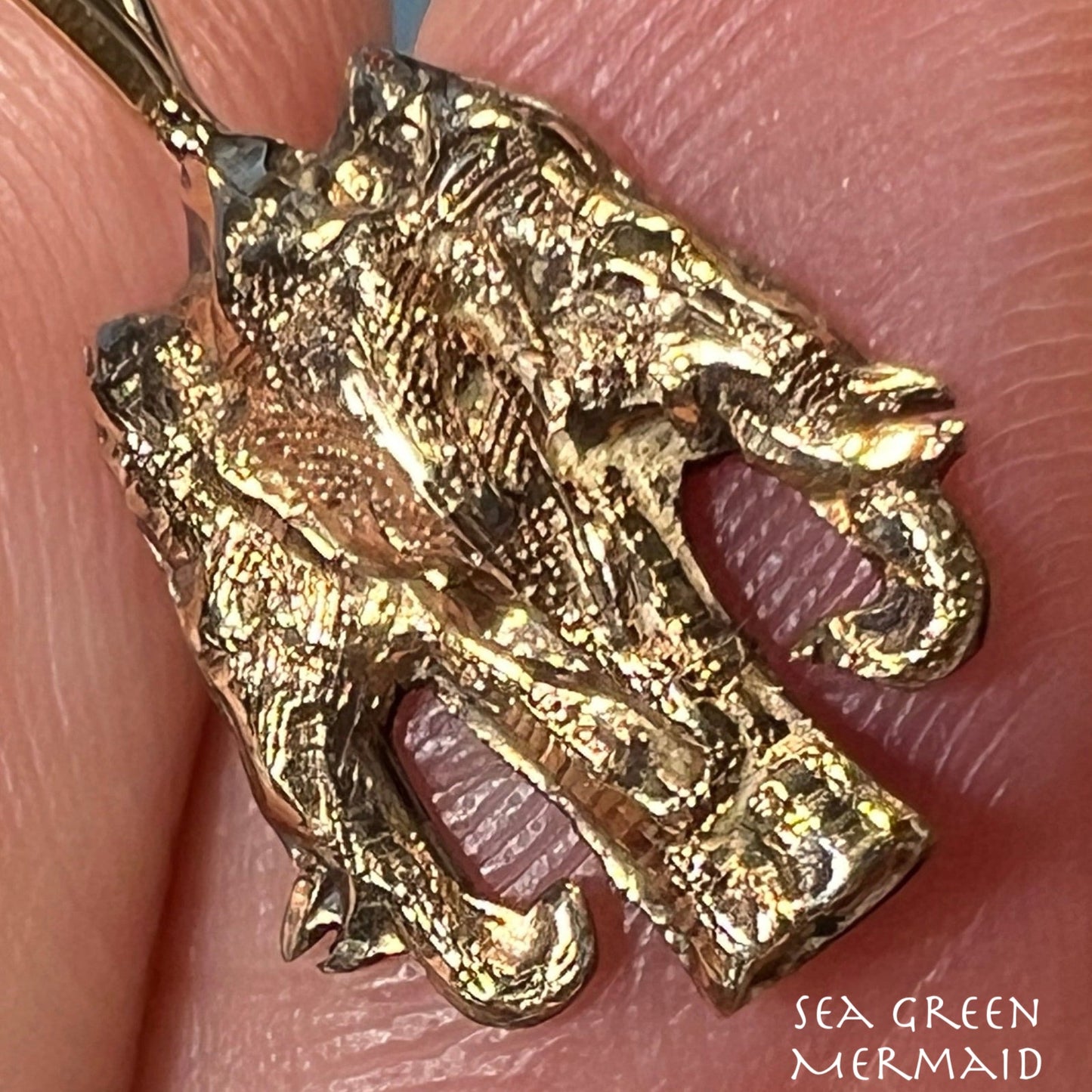 14k Gold 3 Elephant Gods Pendant. Brahma Vishnu. TINY!