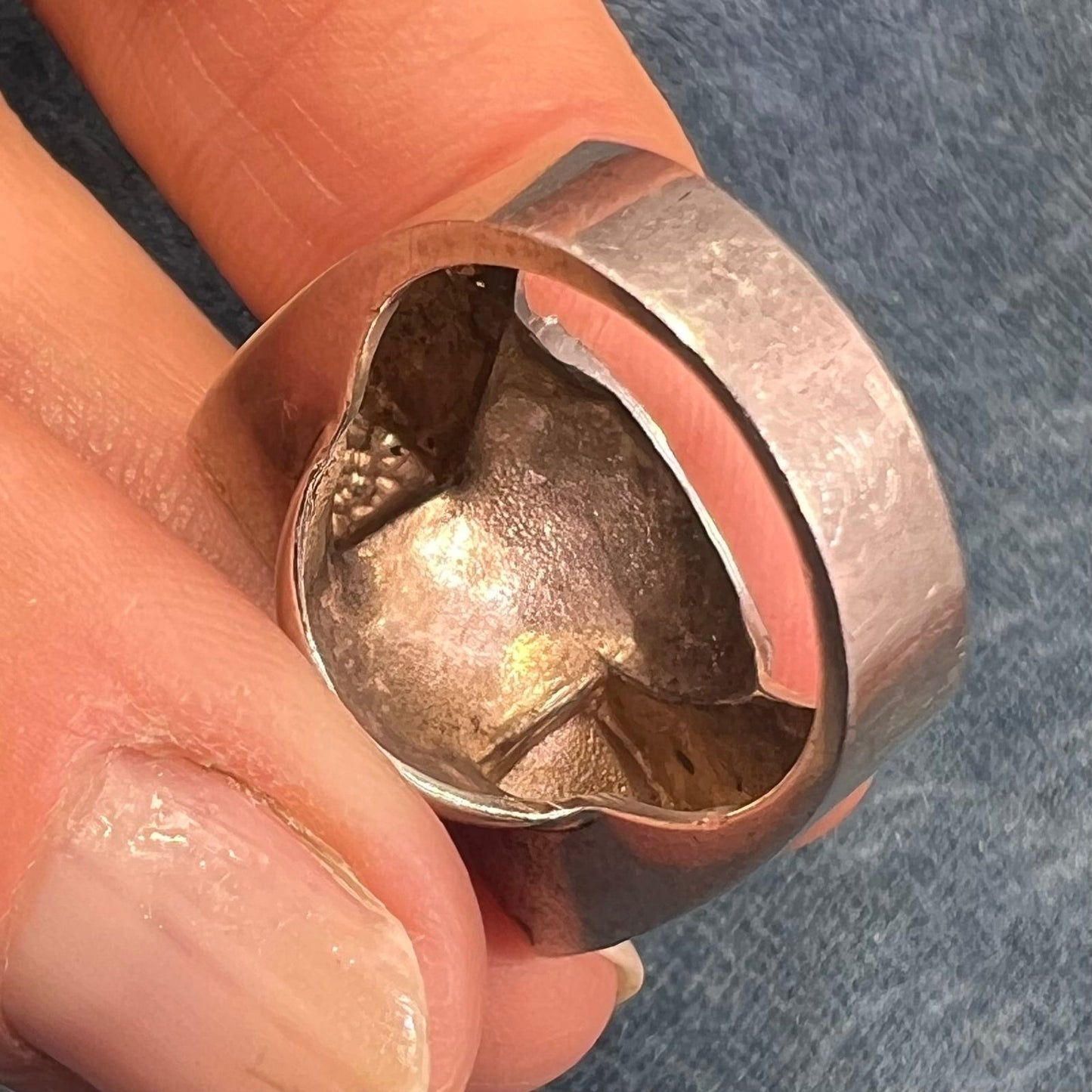 14k Gold + 925 Ball + Block Ring. Wide MCM Modernist Design