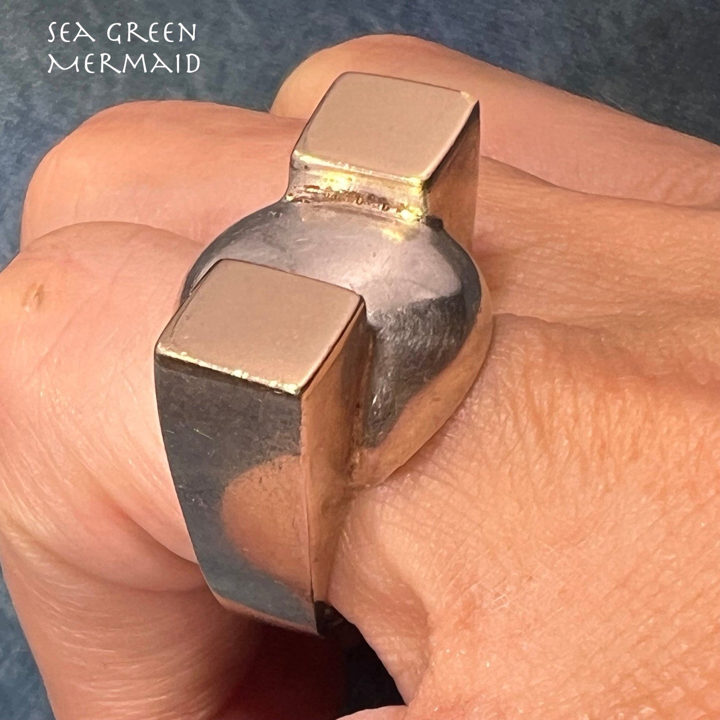 14k Gold + 925 Ball + Block Ring. Wide MCM Modernist Design